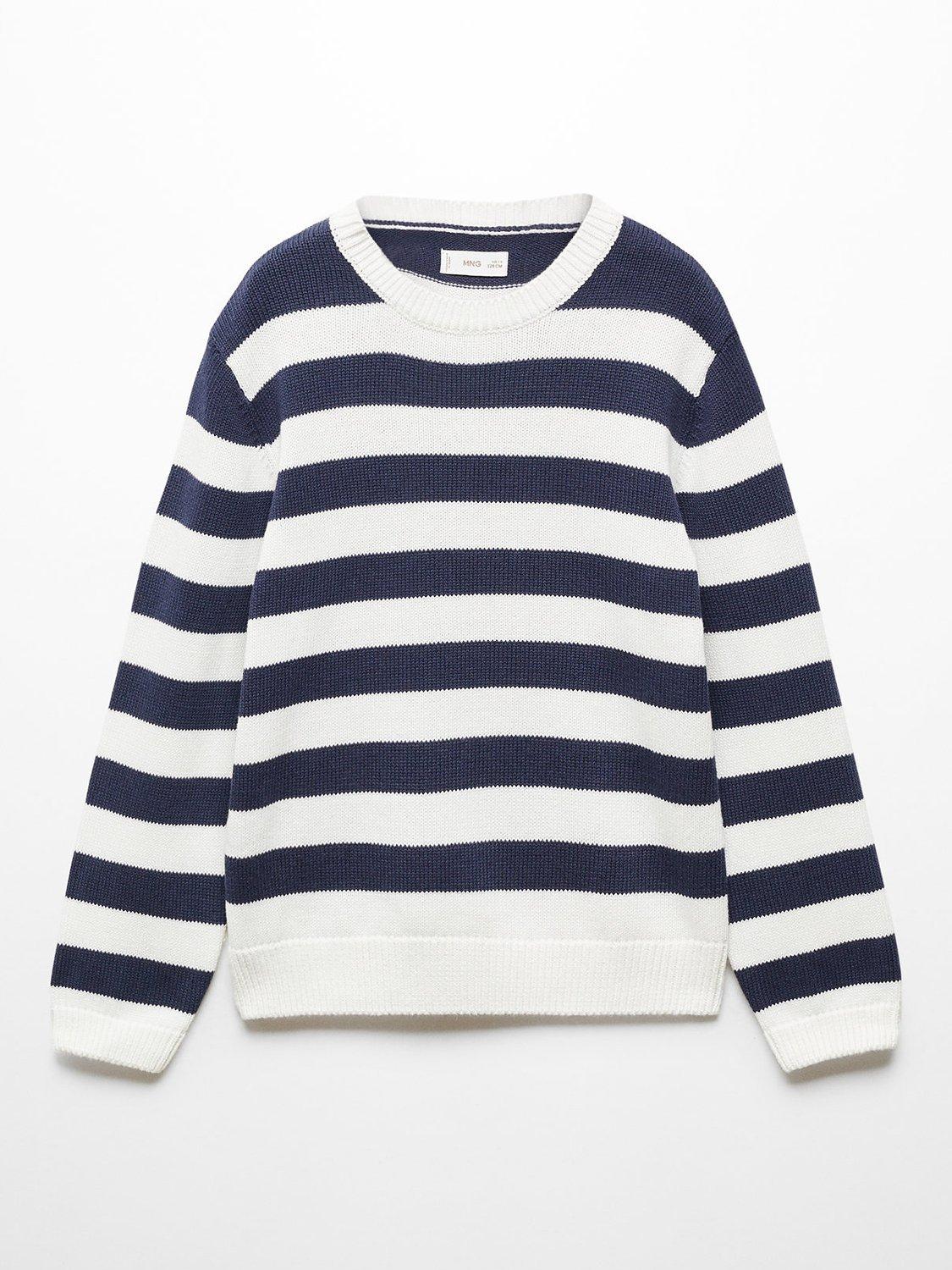 Mango Kids' Sailor Stripe Knit Jumper, Navy/White