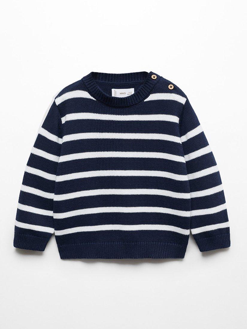 Mango Baby Eros Stripe Button Detail Jumper, Navy