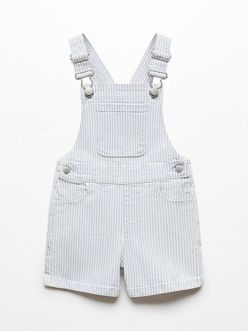 Mango Baby Adri Stripe Dungarees, Light Pastel Blue