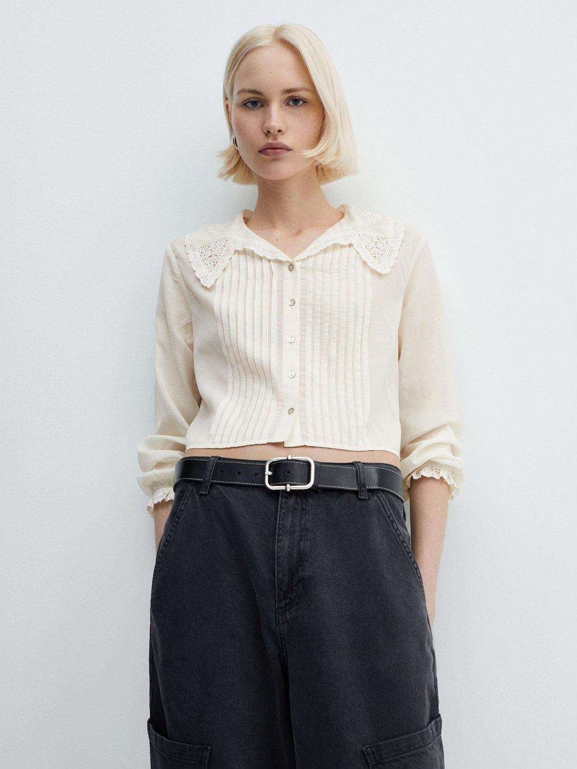 Mango Beatrice Openwork Collar Shirt, Natural White