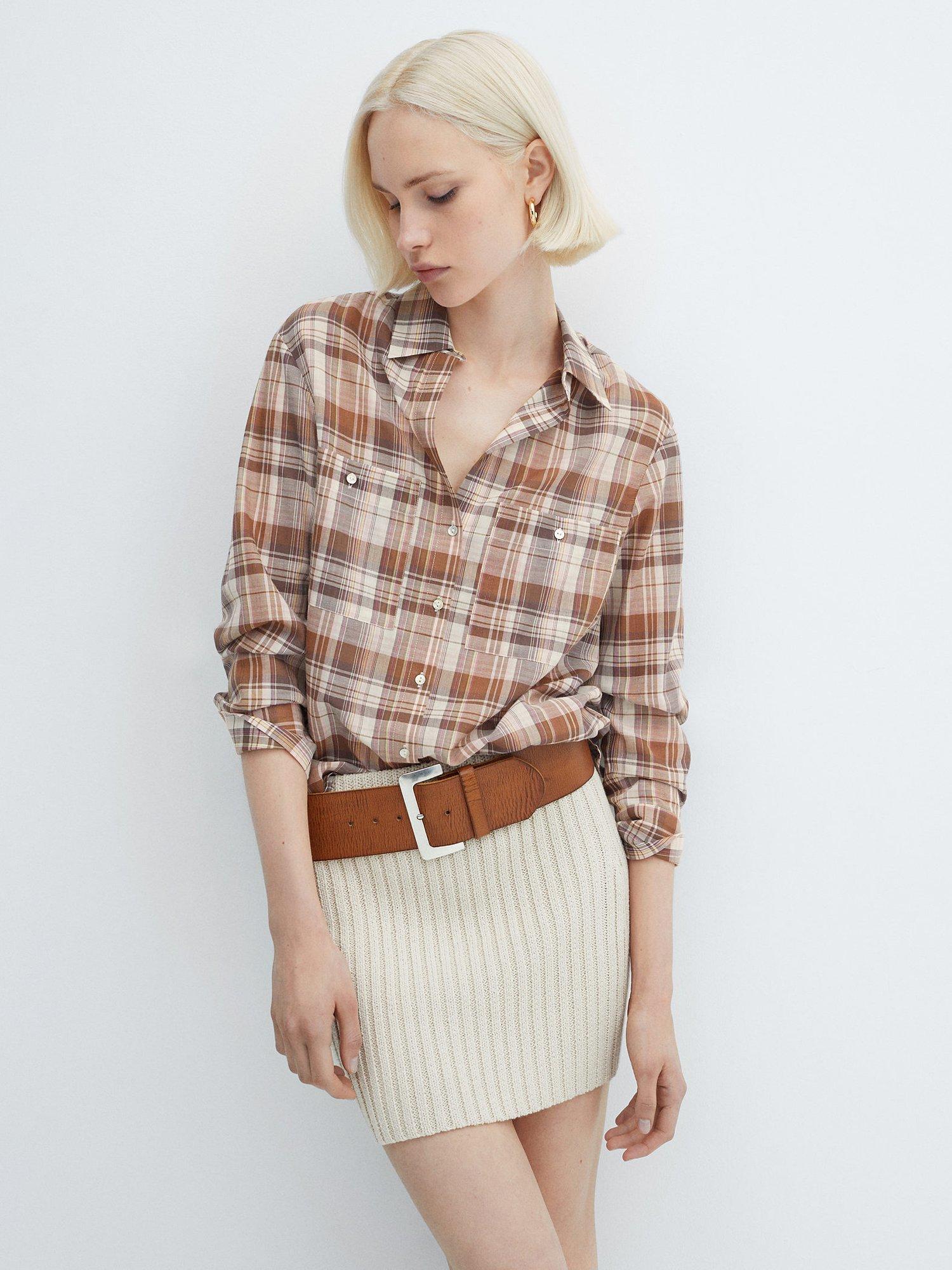 Mango Caroline Check Shirt, Brown