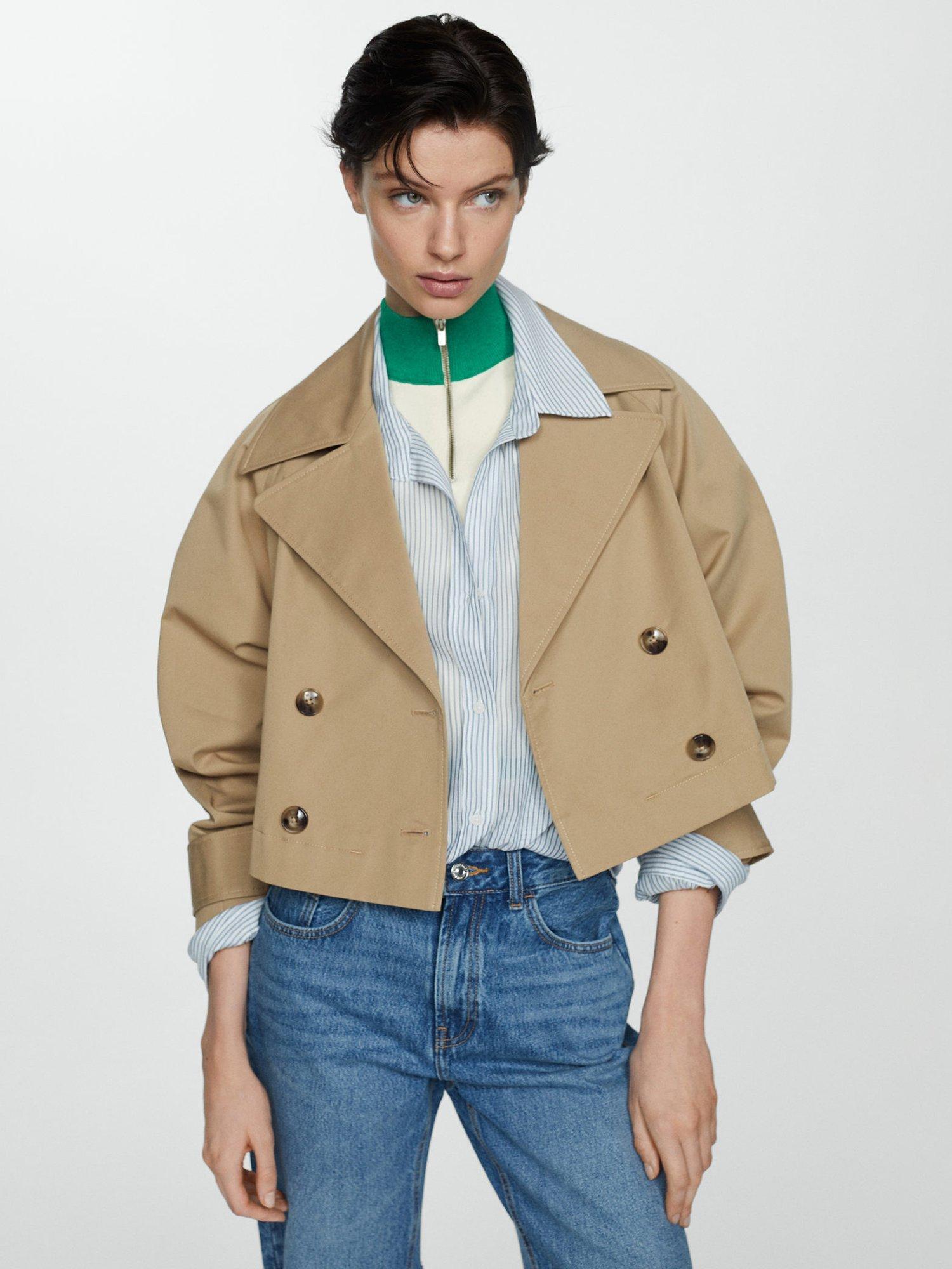 Mango Lipa Cropped Trench Coat, Beige
