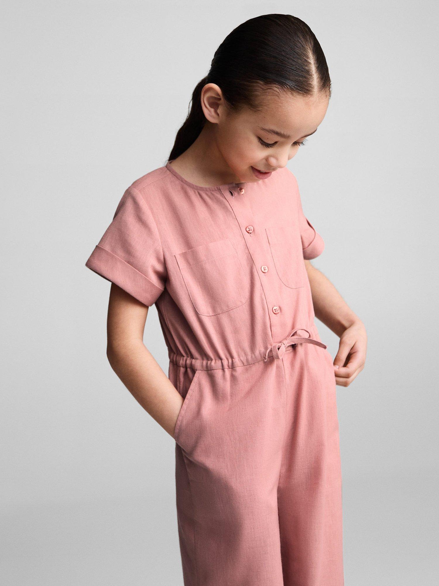 Mango Kids' Lisa Drawstring Waist Jumpsuit, Pink