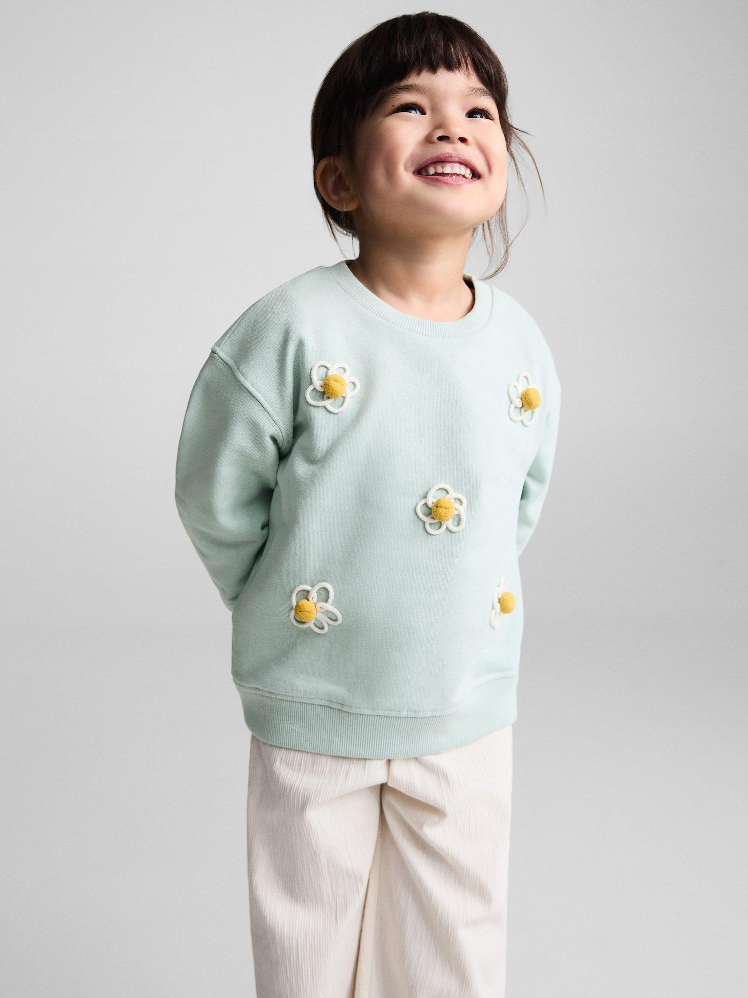 Mango Baby Pom Pom Daisy Sweatshirt, Green