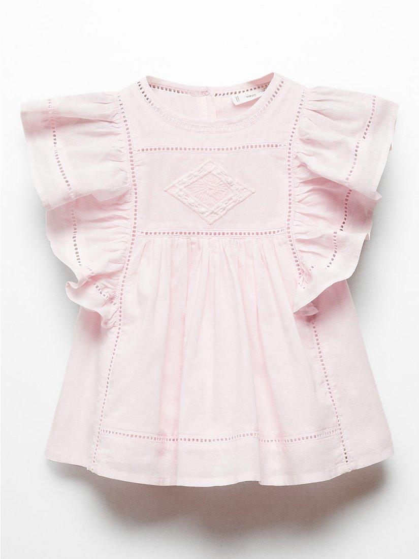 Mango Kids' Chiqui Ruffled Open Work Dress, Pink