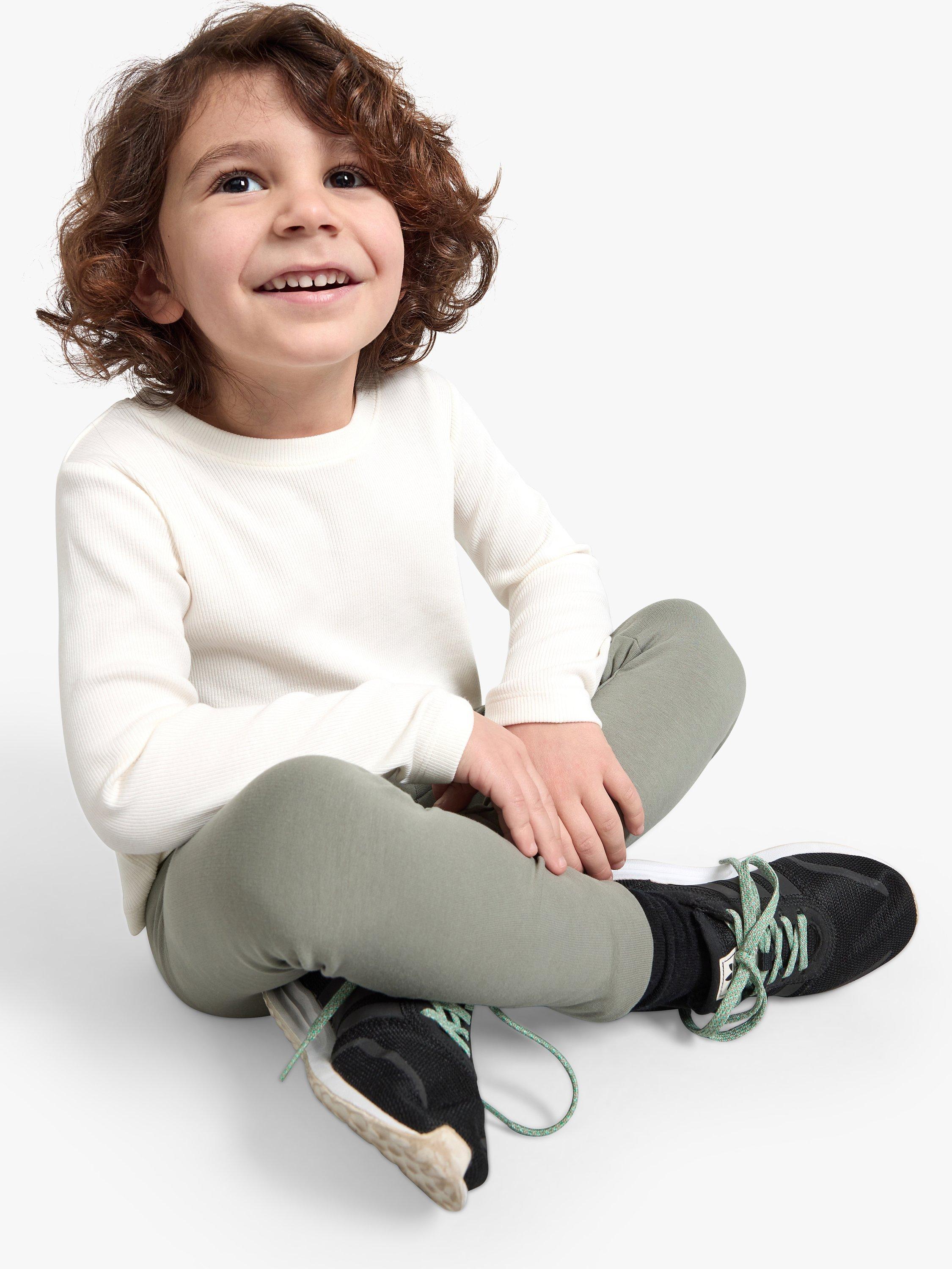 Product image 3 of 5, which shows Lindex Kids' Basic Brushed Organic Cotton Blend Leggings, Dusty Green, 18-24 months