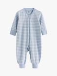 Lindex Baby Organic Cotton Striped Sleepsuit, Light Blue