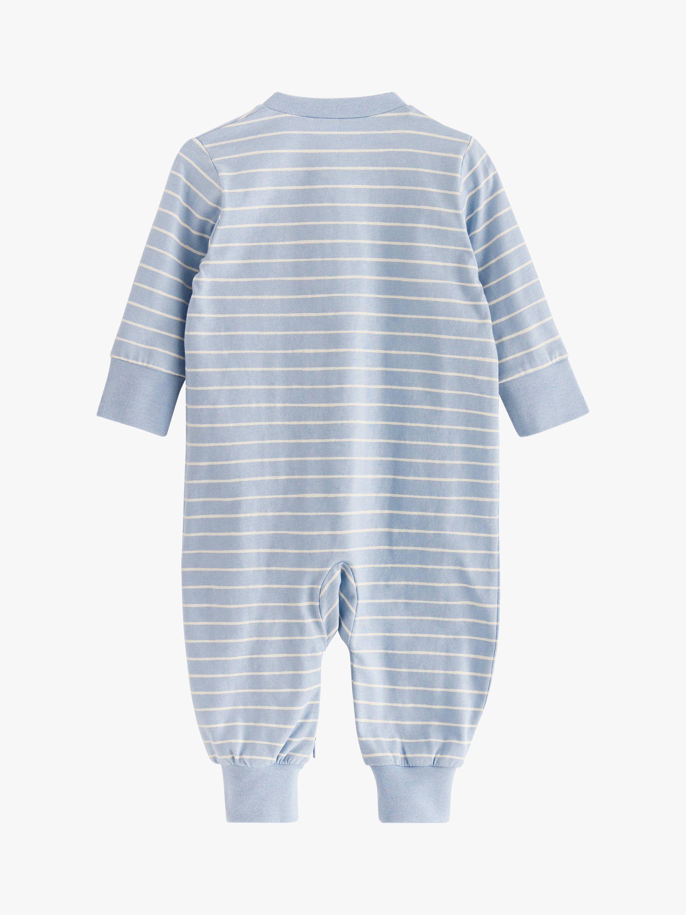 Product image 2 of 3, which shows Lindex Baby Organic Cotton Striped Sleepsuit, Light Blue, 4-6 months
