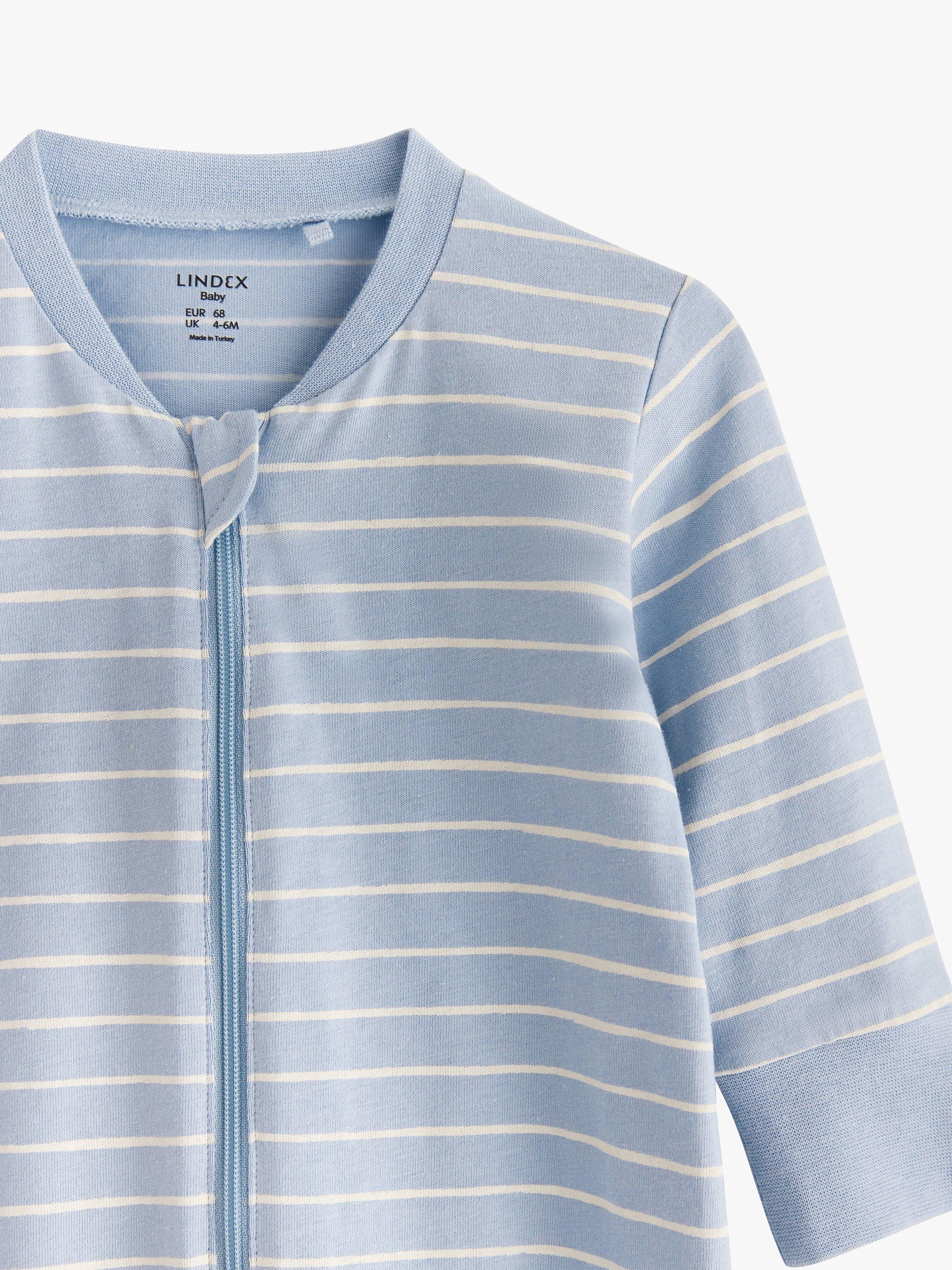 Product image 3 of 3, which shows Lindex Baby Organic Cotton Striped Sleepsuit, Light Blue, 4-6 months