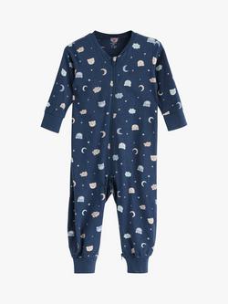 Lindex Baby Organic Cotton Bear Print Sleepsuit, Dark Blue, Dark Blue