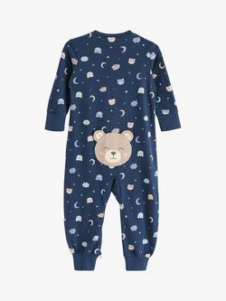 Lindex Baby Organic Cotton Bear Print Sleepsuit, Dark Blue - view 2, Dark Blue