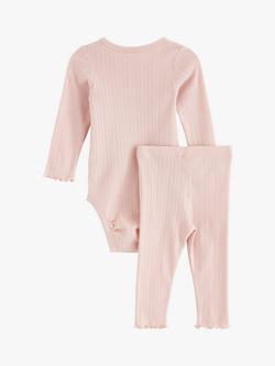 Lindex Baby Organic Cotton Pointelle Bodysuit & Leggings Set, Light Dusty Pink - view 2, Light Dusty Pink