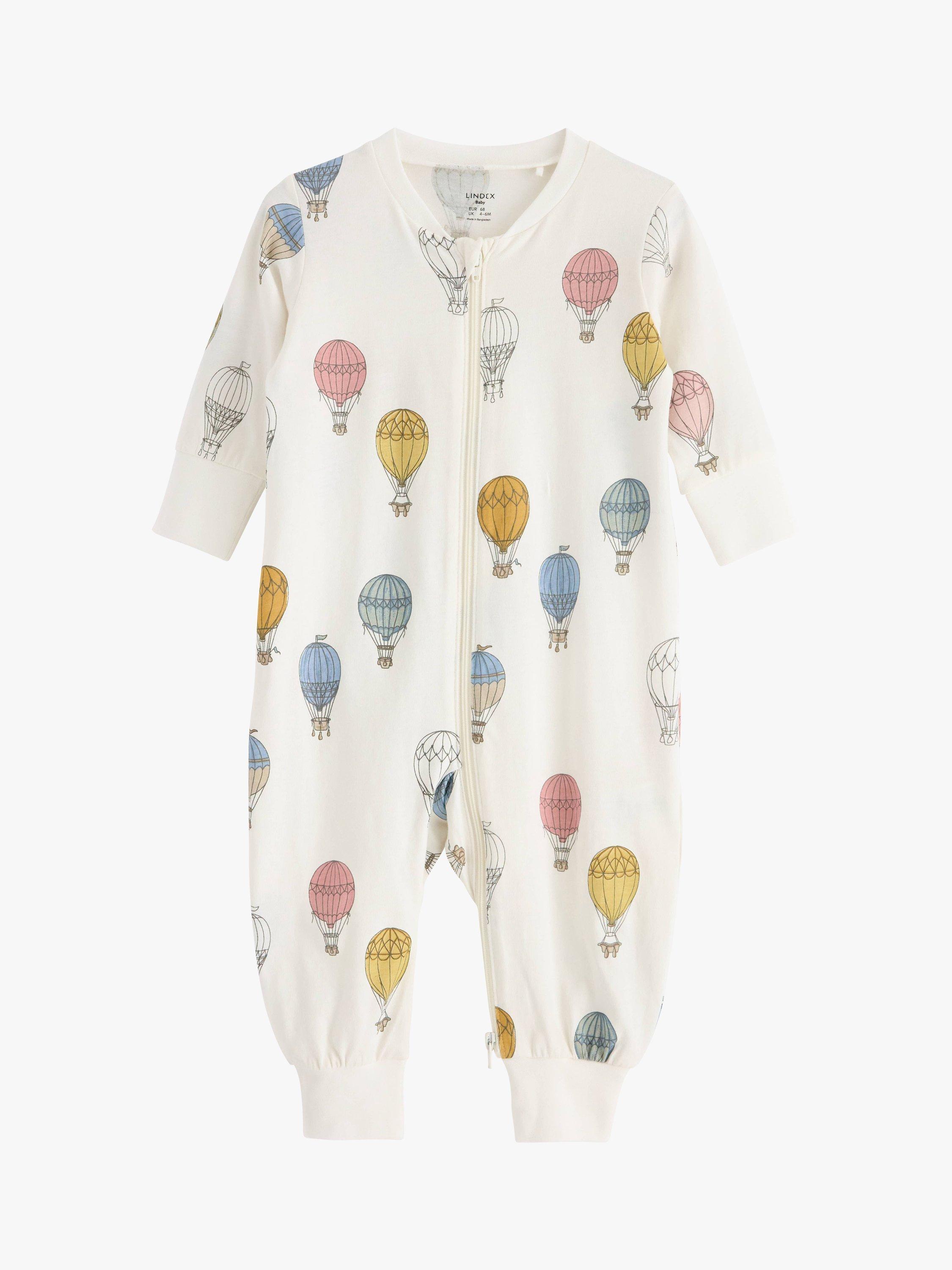 Product image 1 of 2, which shows Lindex Baby Organic Cotton Hot Air Balloon Print Sleepsuit, Light Dusty White, 18-24 months