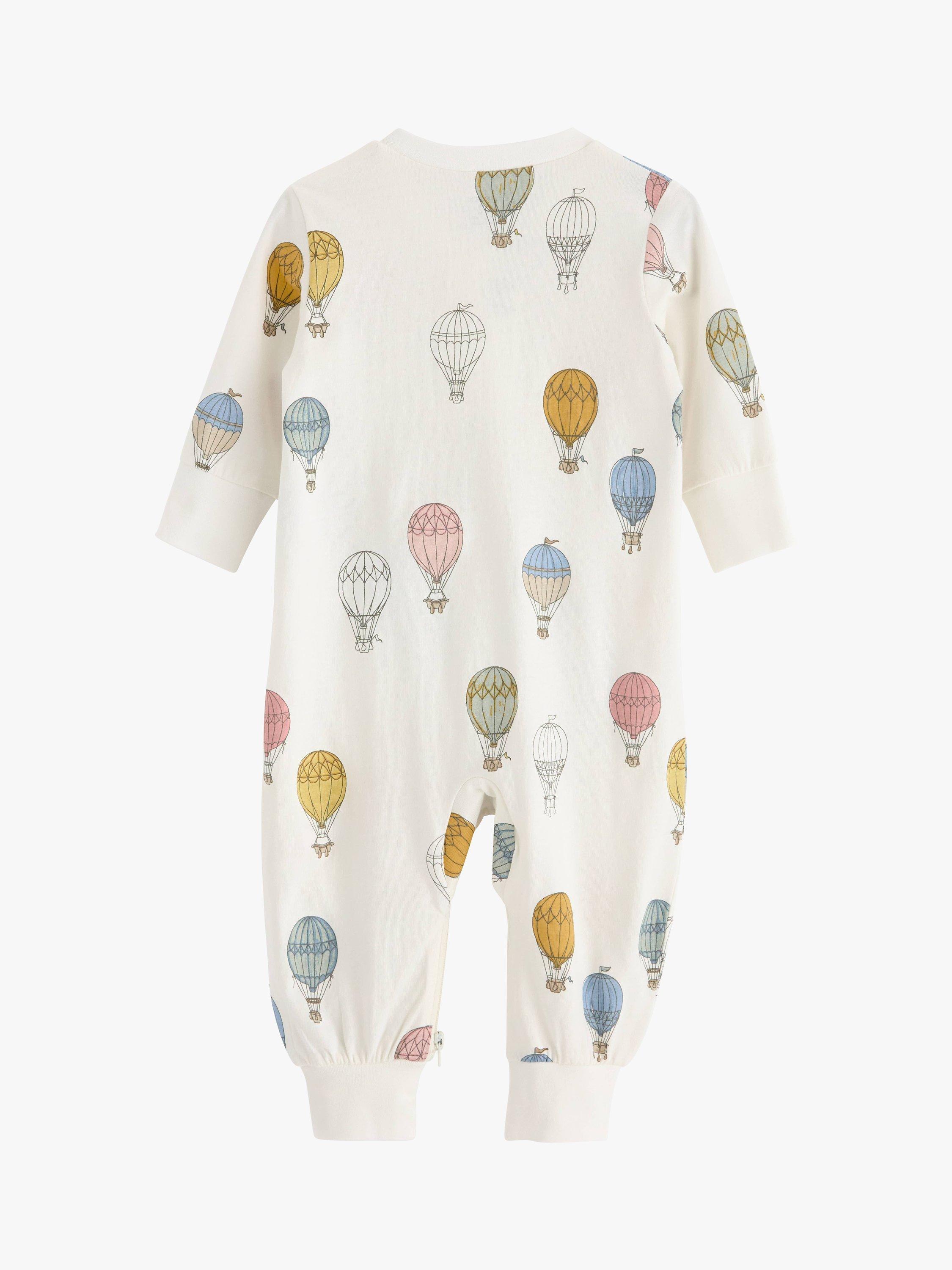 Product image 2 of 2, which shows Lindex Baby Organic Cotton Hot Air Balloon Print Sleepsuit, Light Dusty White, 18-24 months