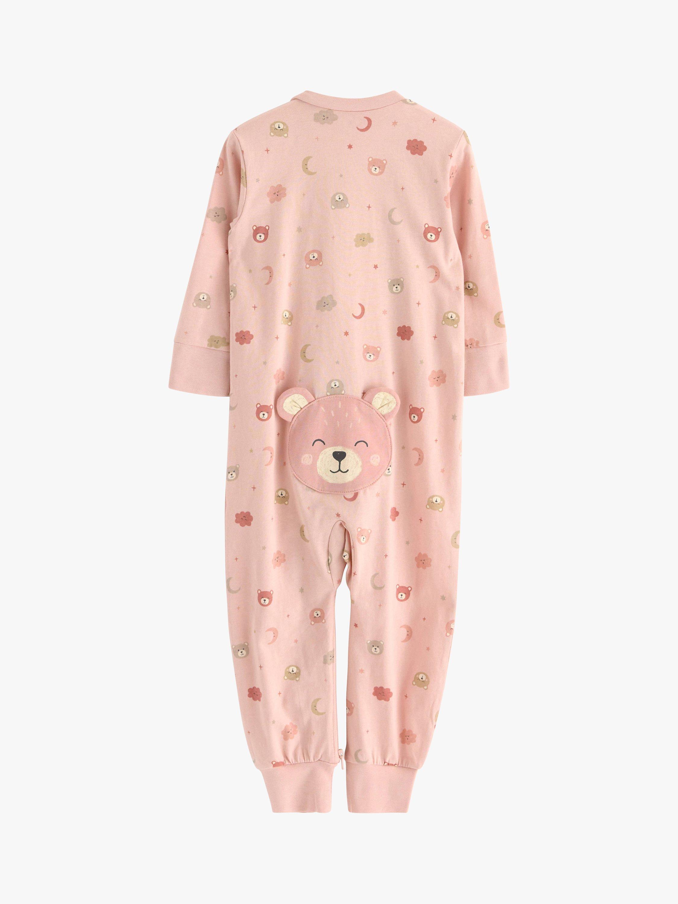 Product image 2 of 3, which shows Lindex Baby Organic Cotton Bear Print Sleepsuit, Light Dusty Pink, 18-24 months