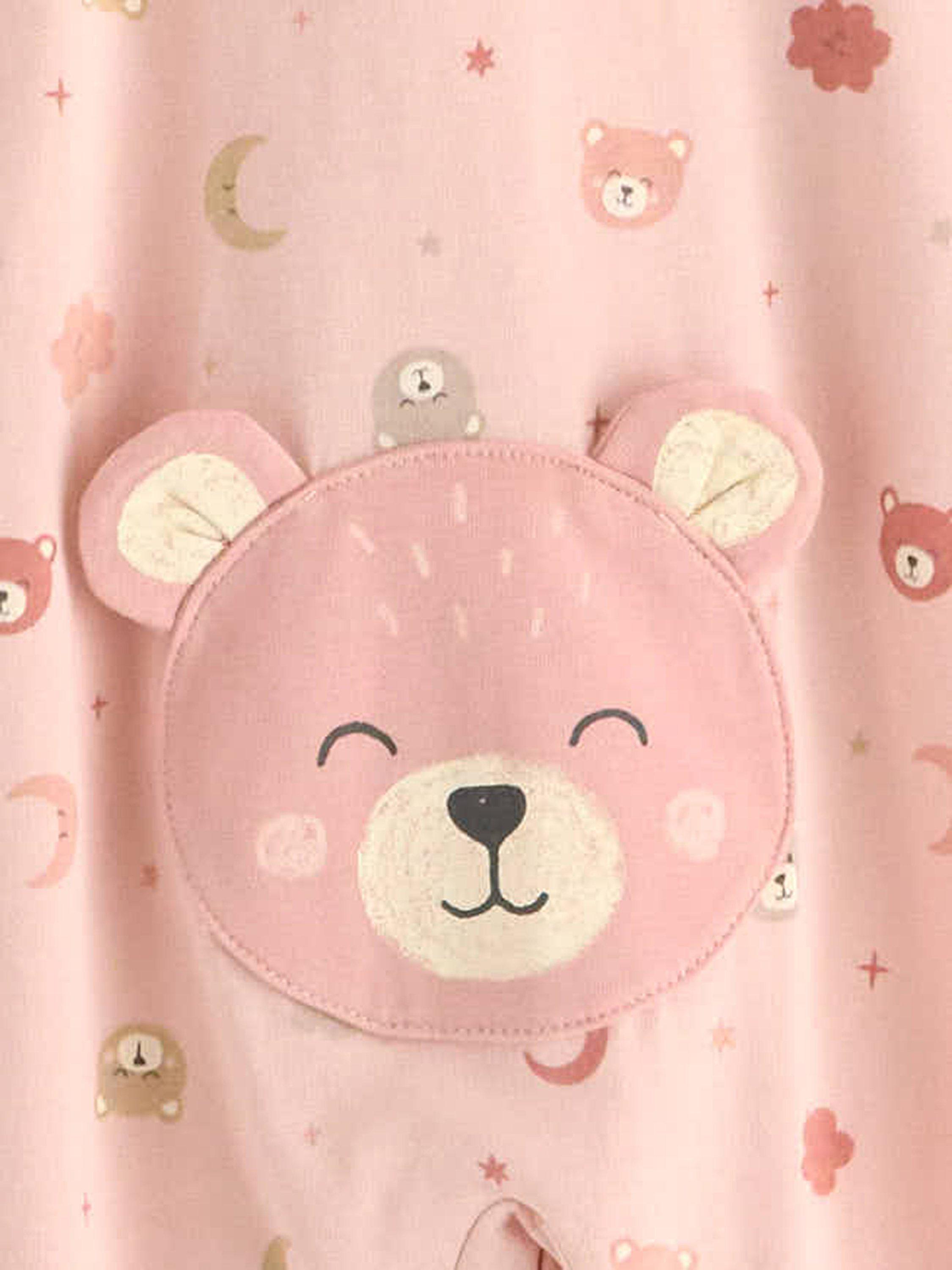 Product image 3 of 3, which shows Lindex Baby Organic Cotton Bear Print Sleepsuit, Light Dusty Pink, 18-24 months