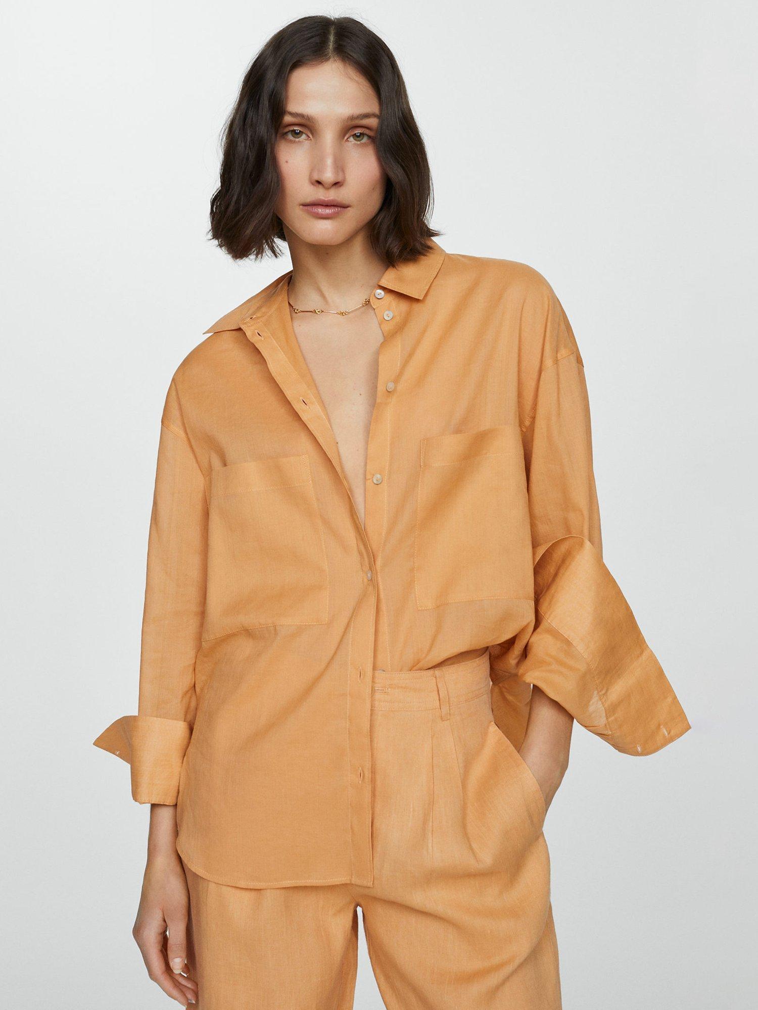 Mango Regina Oversized Shirt, Dark Yellow