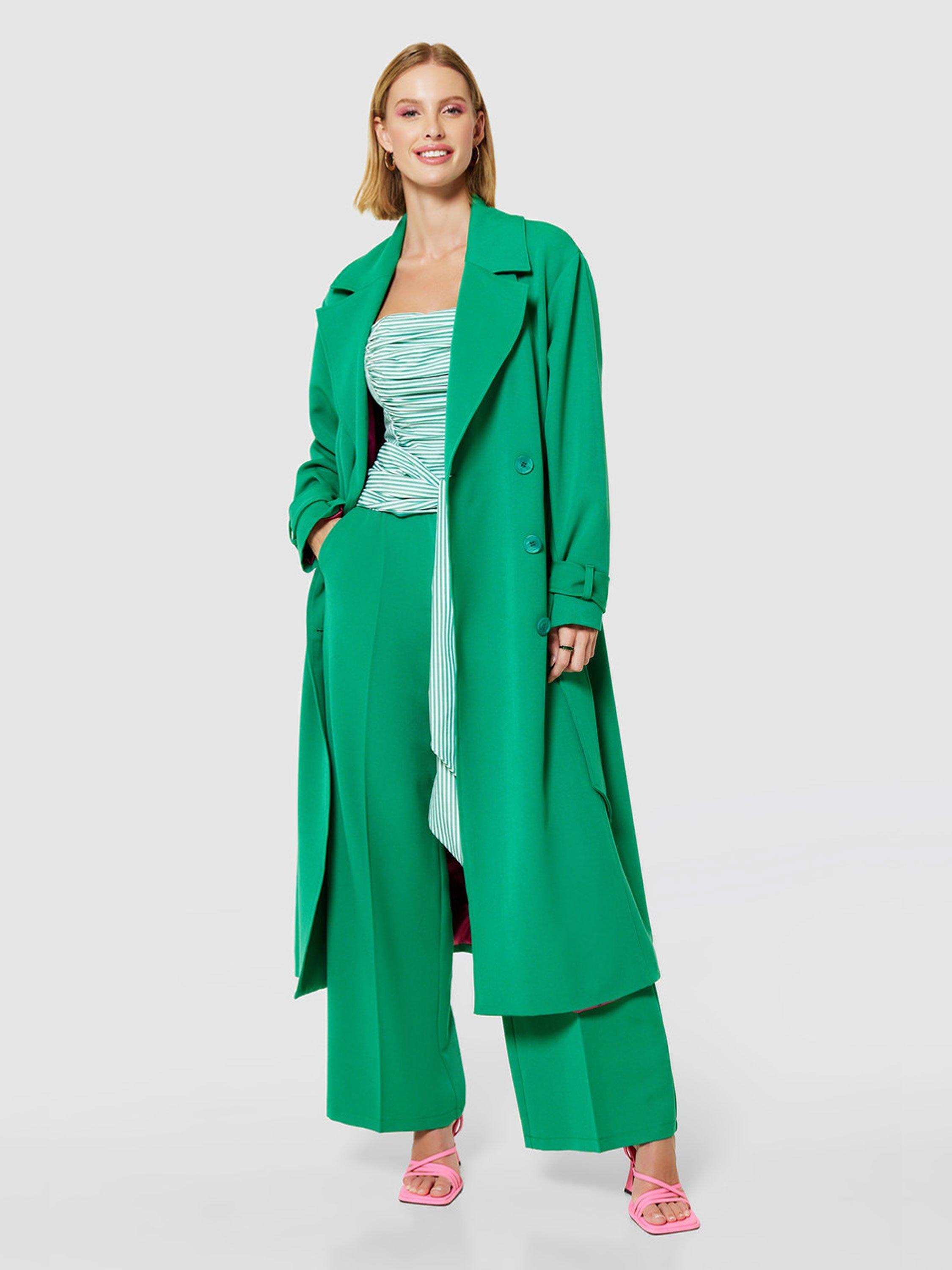 Product image 1 of 4, which shows Closet London Long Trench Coat, Green, 8