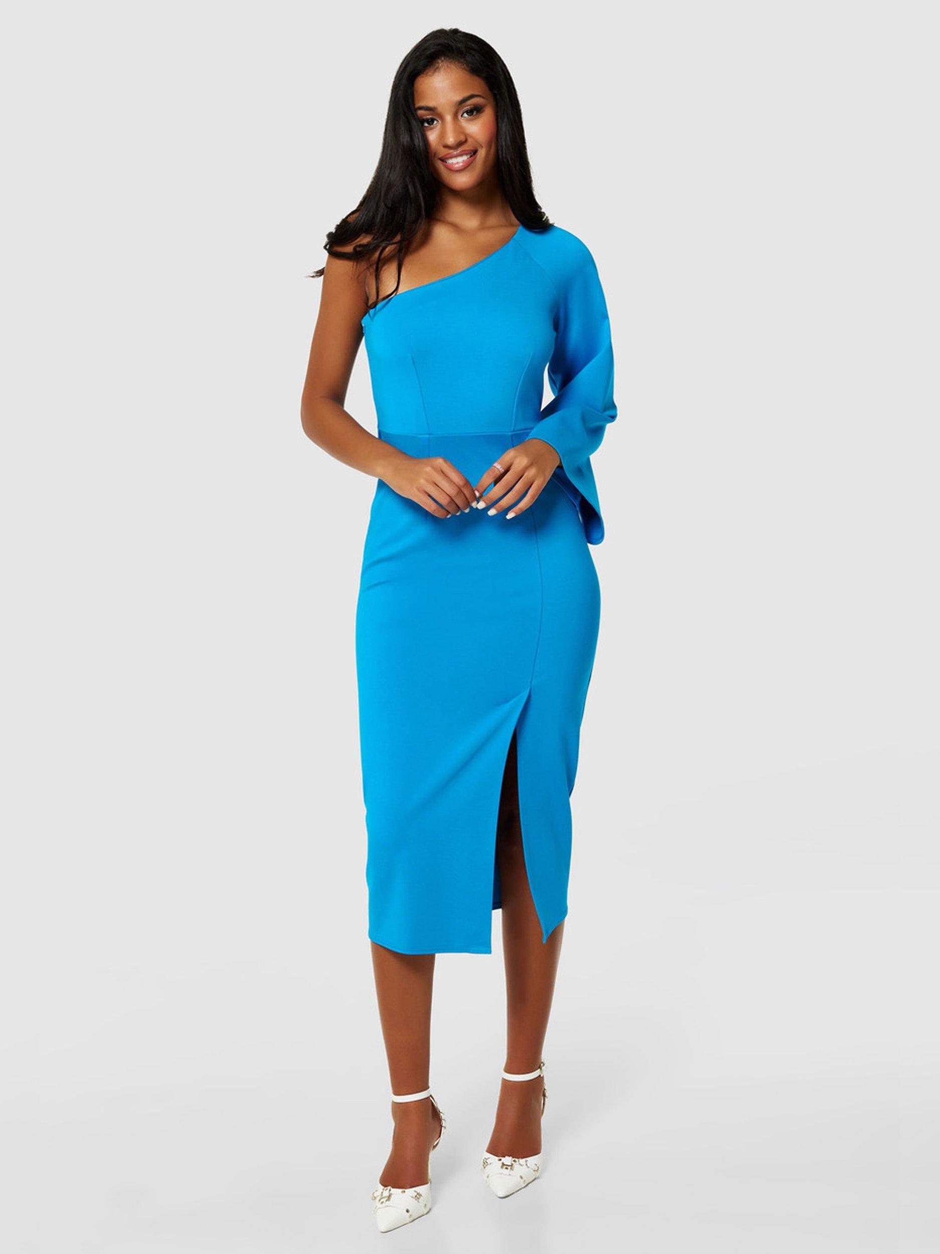 Closet London One Shoulder Pencil Midi Dress Aqua