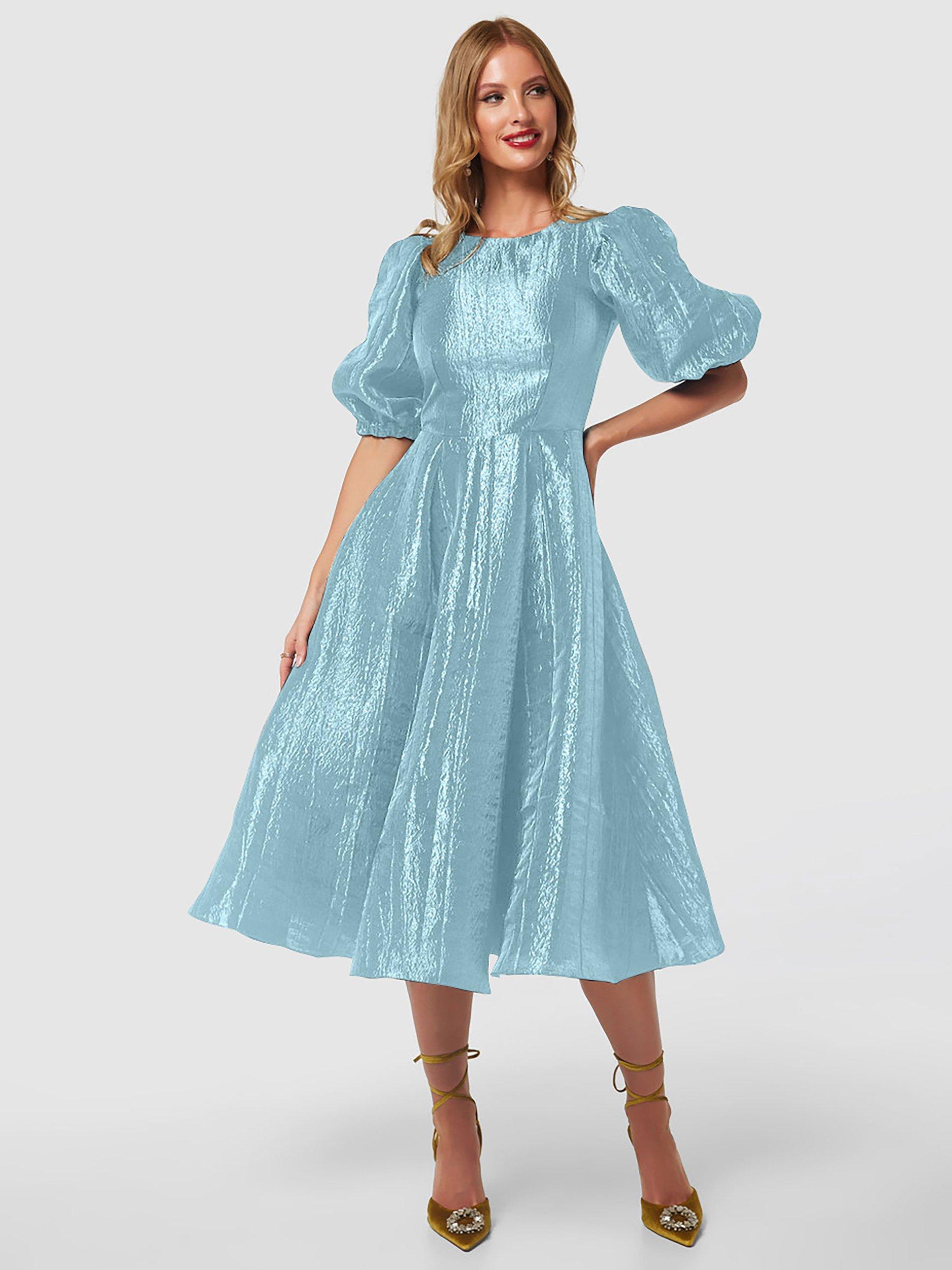 Product image 2 of 4, which shows Closet London A-Line Panelled Midi Dress, Sky Blue, 12