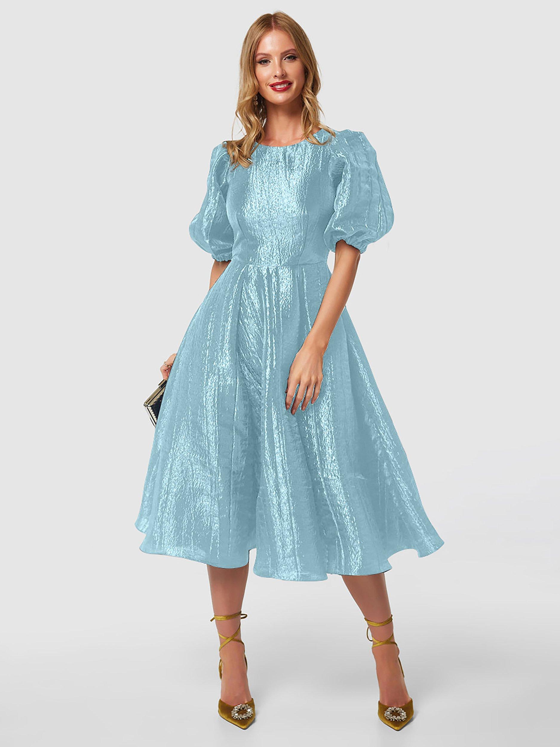 Product image 3 of 4, which shows Closet London A-Line Panelled Midi Dress, Sky Blue, 12