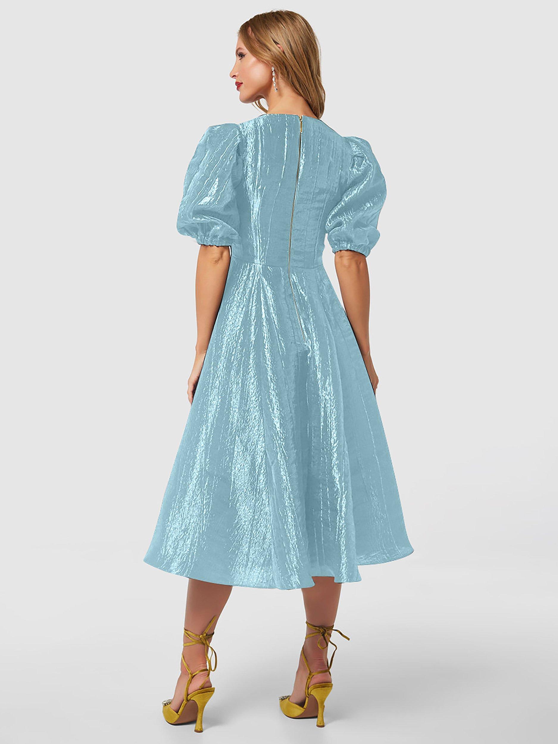 Product image 4 of 4, which shows Closet London A-Line Panelled Midi Dress, Sky Blue, 12