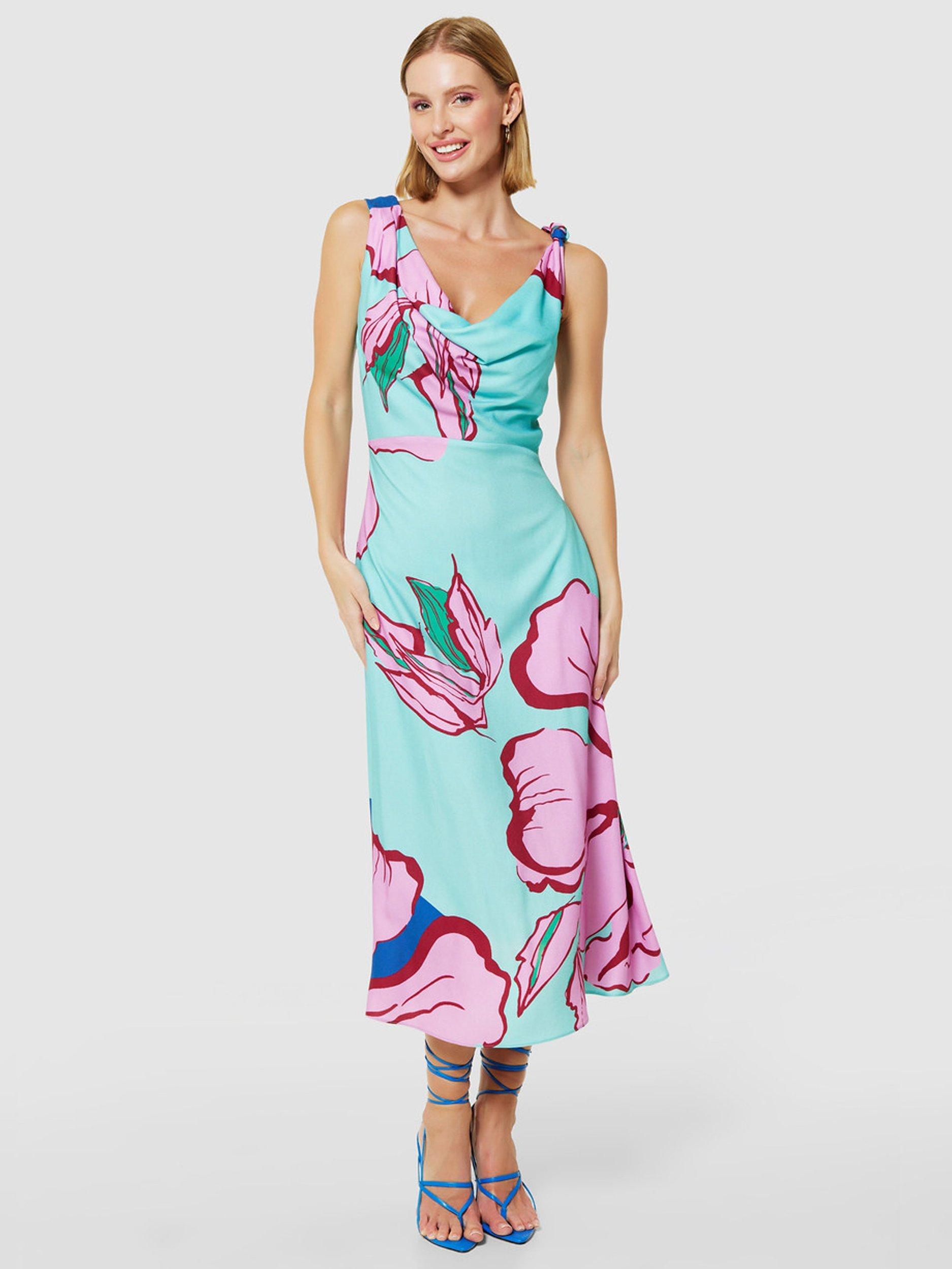 Closet London Floral Cowl Neck Dress, Sky Blue
