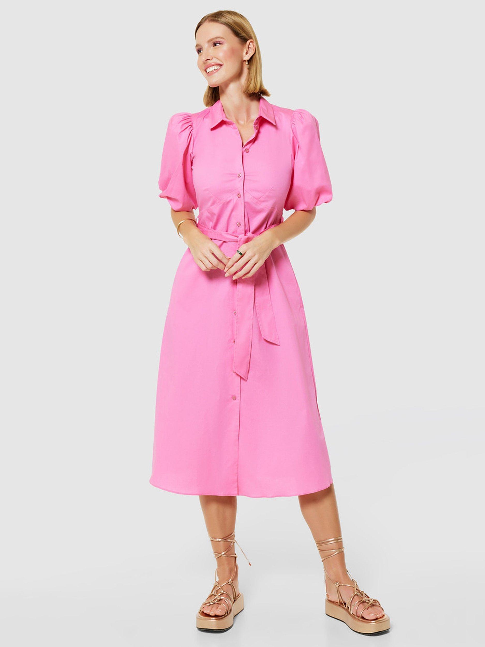 Product image 1 of 5, which shows Closet London A-Line Tie Waist Shirt Dress, Pink, 8