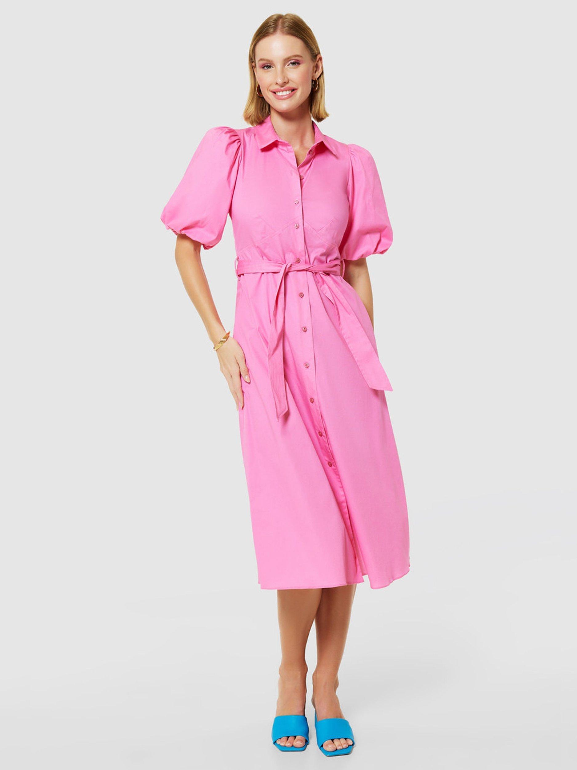 Product image 2 of 5, which shows Closet London A-Line Tie Waist Shirt Dress, Pink, 8