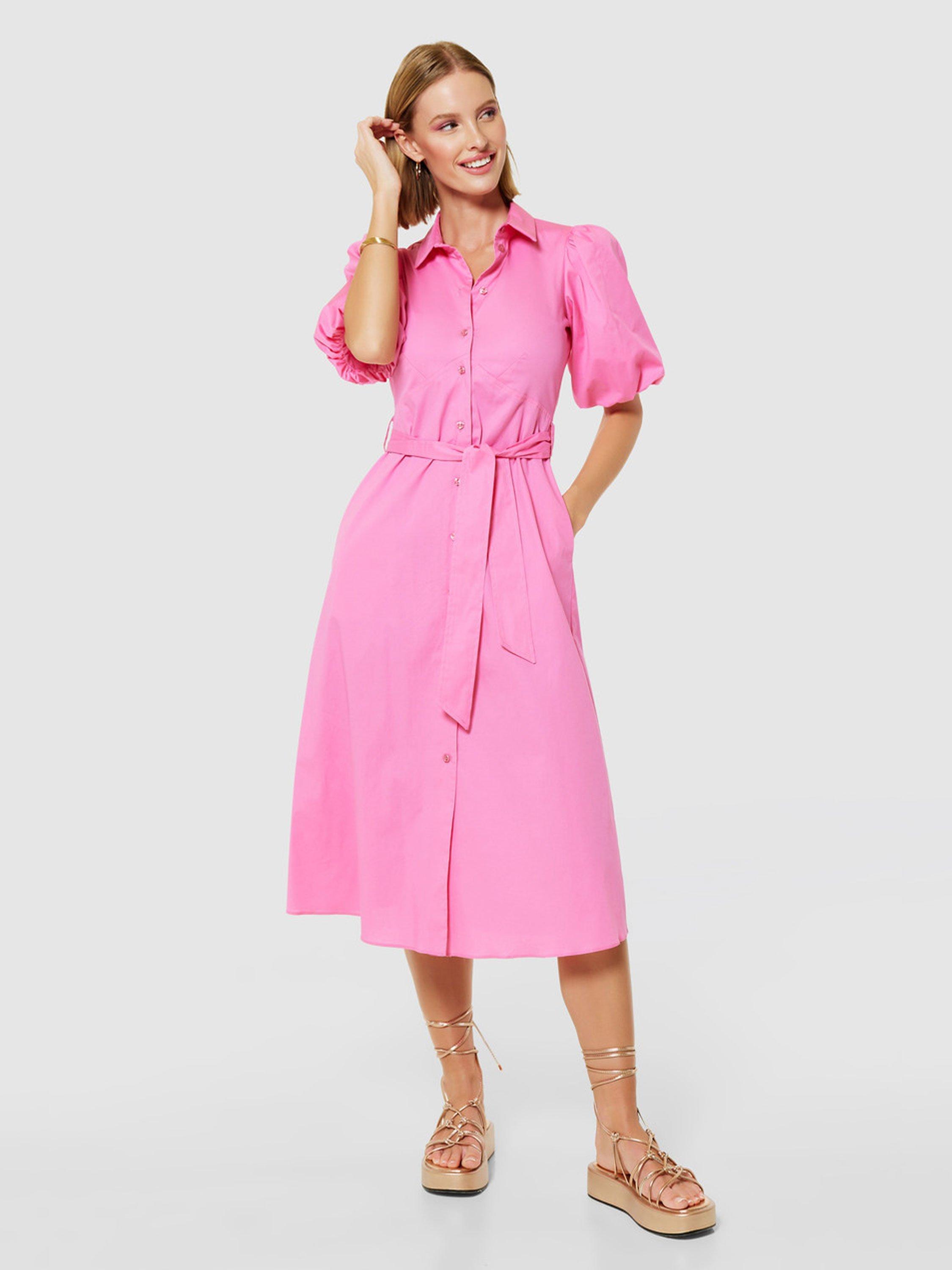 Product image 3 of 5, which shows Closet London A-Line Tie Waist Shirt Dress, Pink, 8