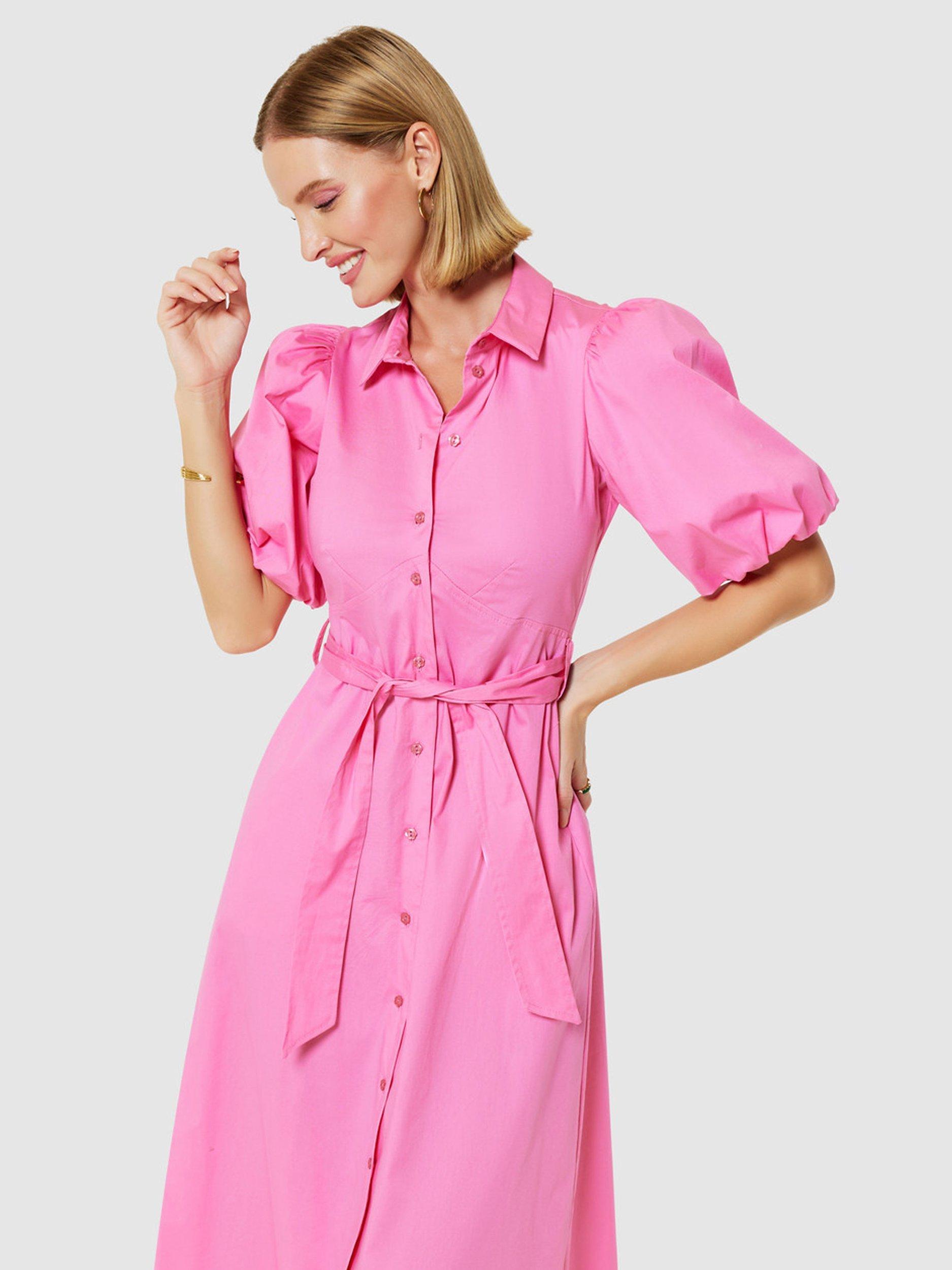 Product image 4 of 5, which shows Closet London A-Line Tie Waist Shirt Dress, Pink, 8