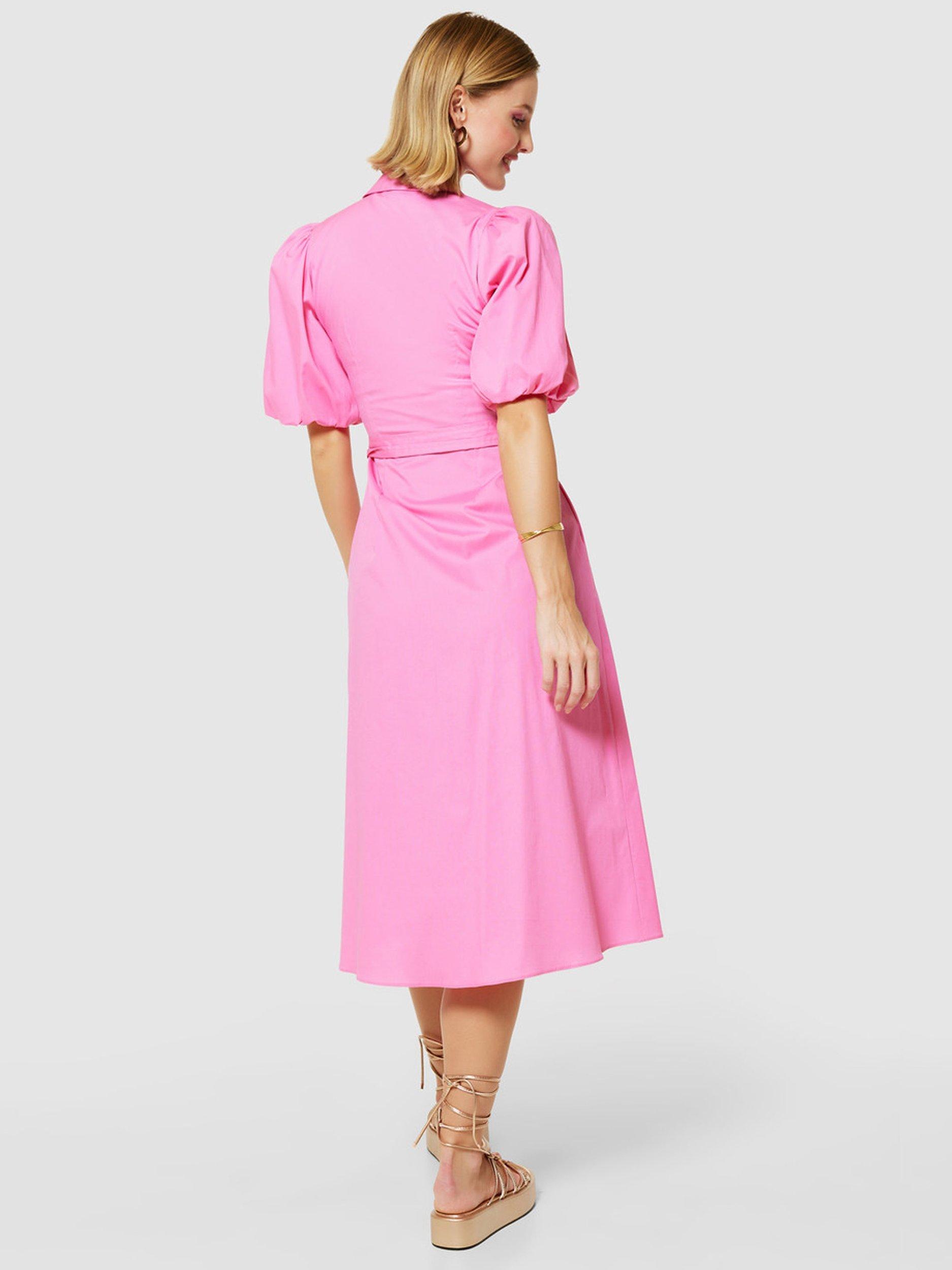 Product image 5 of 5, which shows Closet London A-Line Tie Waist Shirt Dress, Pink, 8