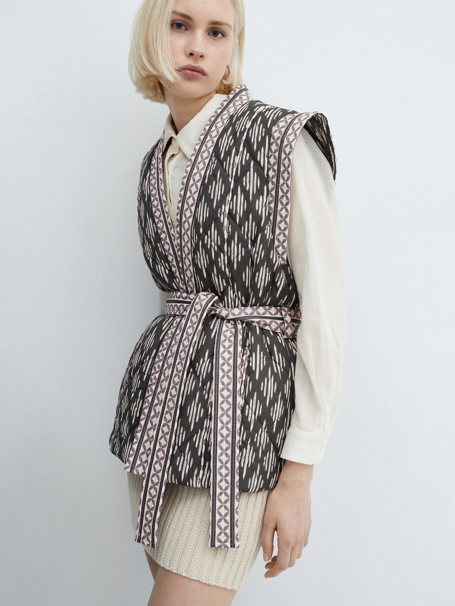 Mango Maya Quilted Abstract Print Gilet, Navy