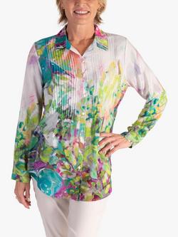 chesca Abstract Spring Flowers Print Pintuck Shirt, Green/Multi, Green/Multi