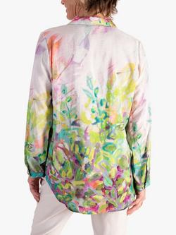 chesca Abstract Spring Flowers Print Pintuck Shirt, Green/Multi - view 2, Green/Multi