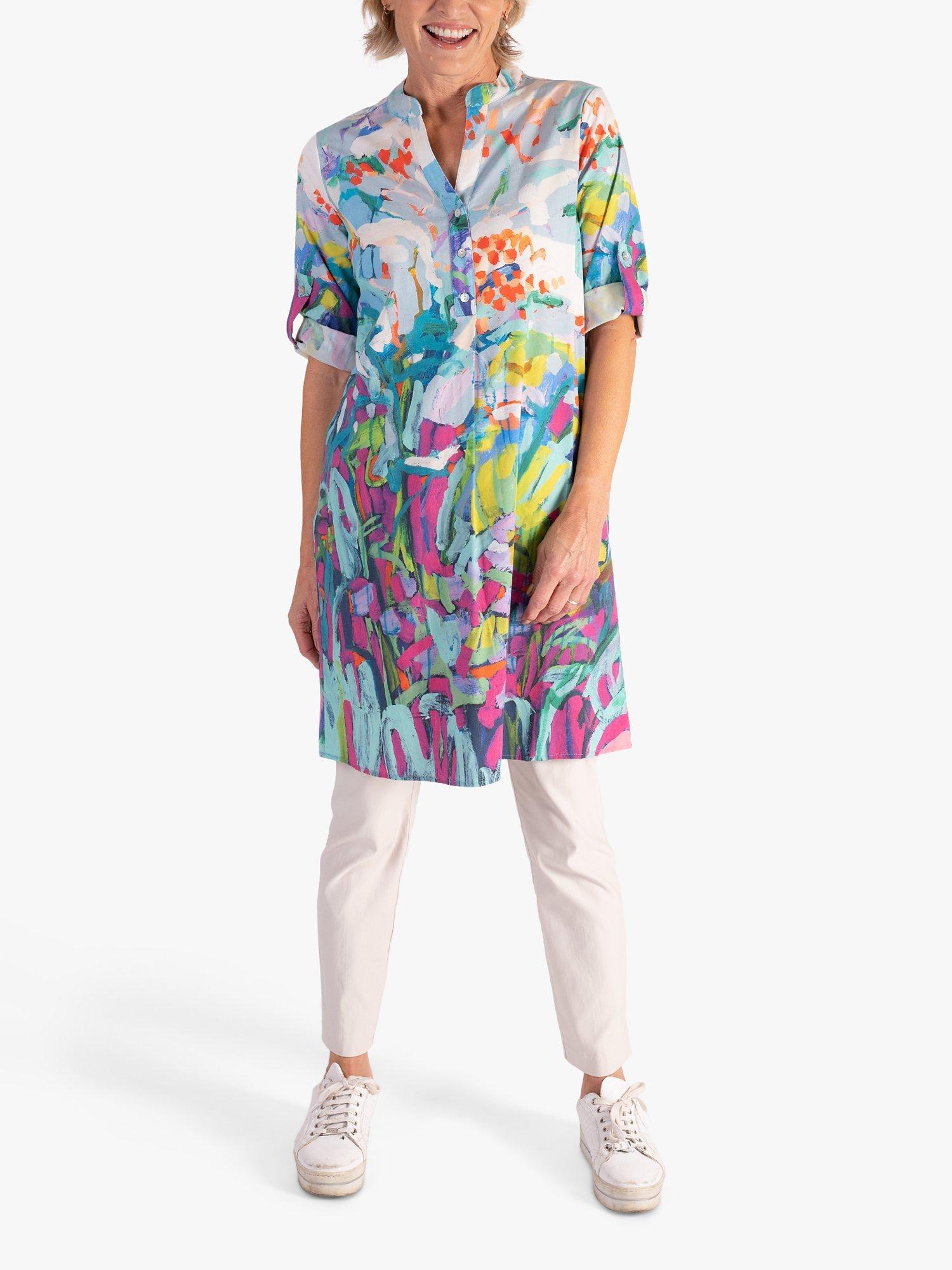Product image 3 of 5, which shows chesca Abstract Flower Garden Print Dress, Blue/Multi, 12-14