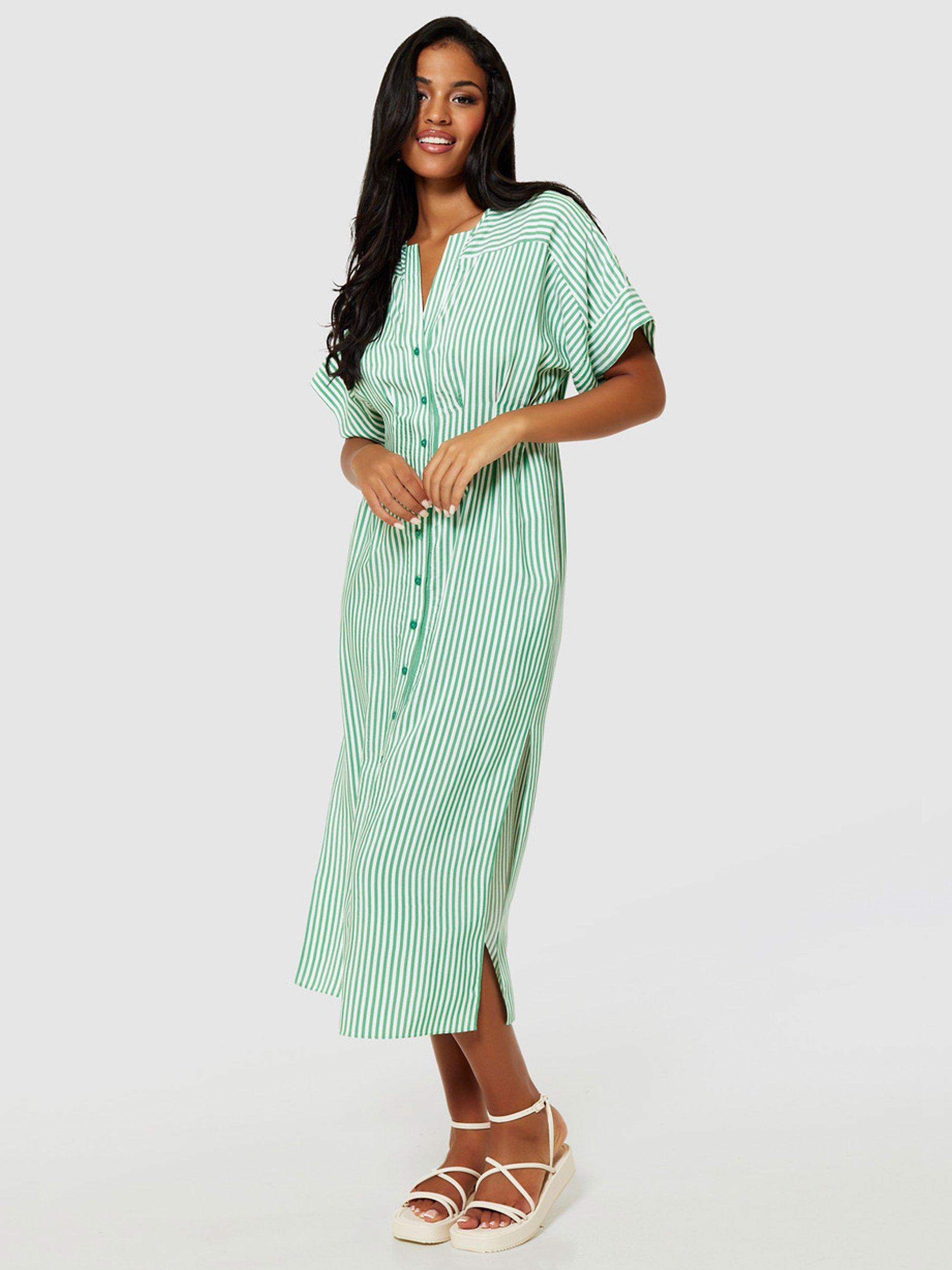 Closet London Stripe Shirt Dress Green