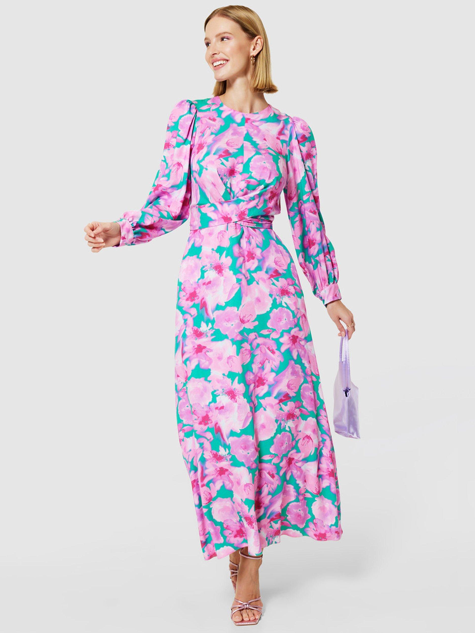 Closet London A-Line Floral Dress, Pink/Green