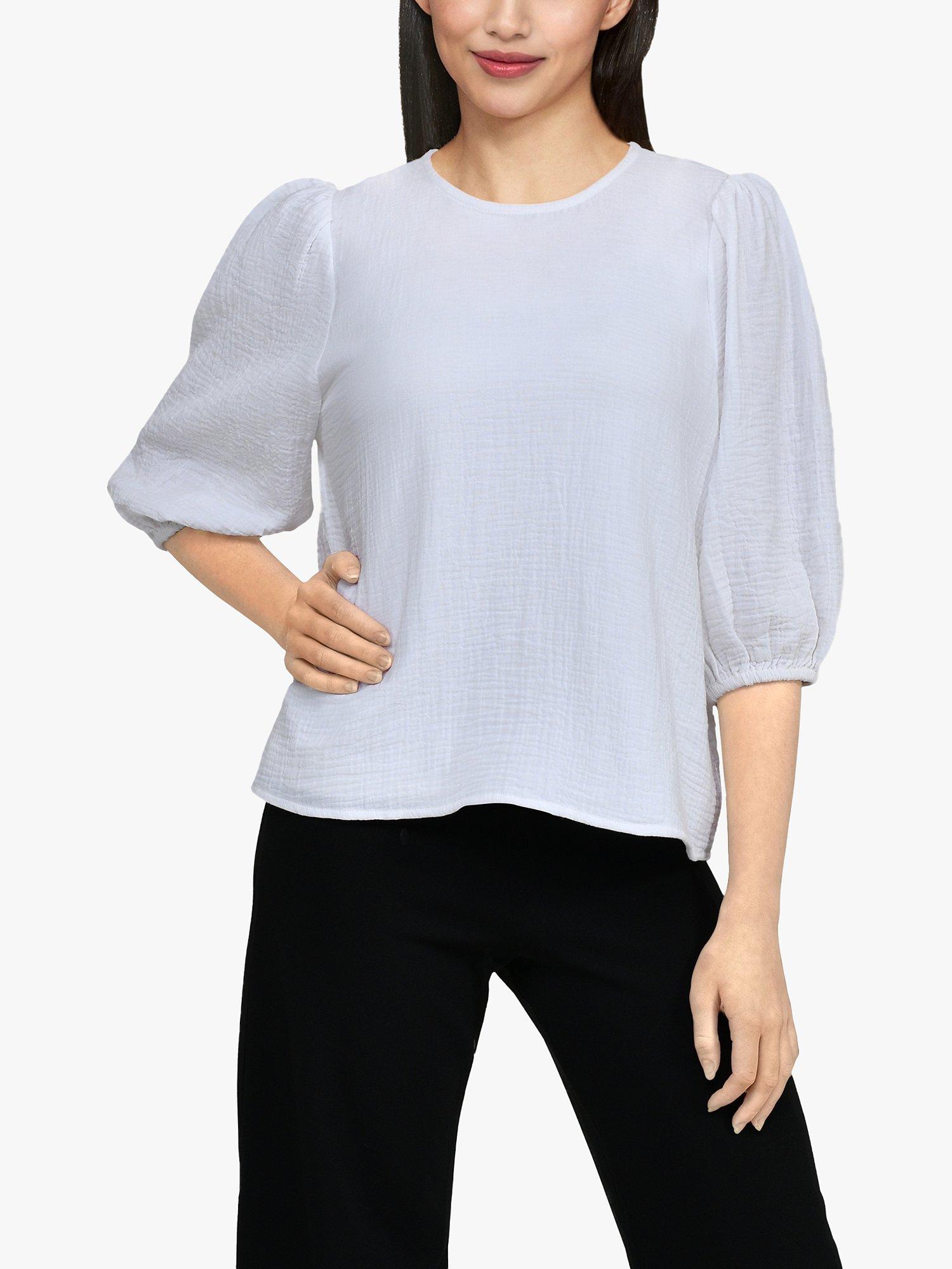 Sisters Point Ilta Soft Puff Sleeve Blouse, White, XS