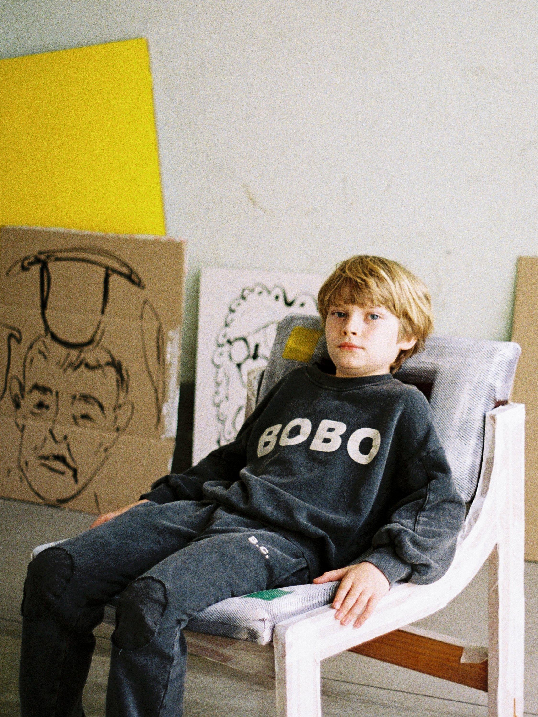 Product image 7 of 8, which shows Bobo Choses Kids' Organic Cotton Blend Logo Graphic Sweatshirt, Dark Grey, 2-3 years