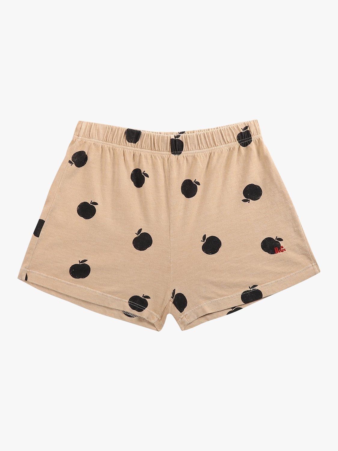 Product image 1 of 8, which shows Bobo Choses Kids' Organic Cotton Blend Apple Print Jersey Shorts, Natural, 6-7 years