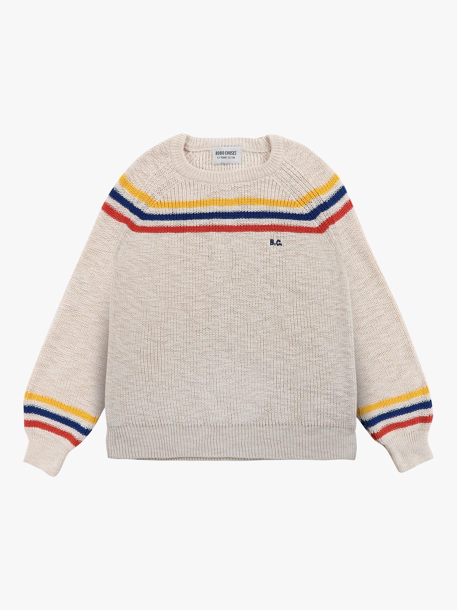 Bobo Choses Kids' Organic Cotton Logo Embroidered Stripe Knit Jumper, Natural
