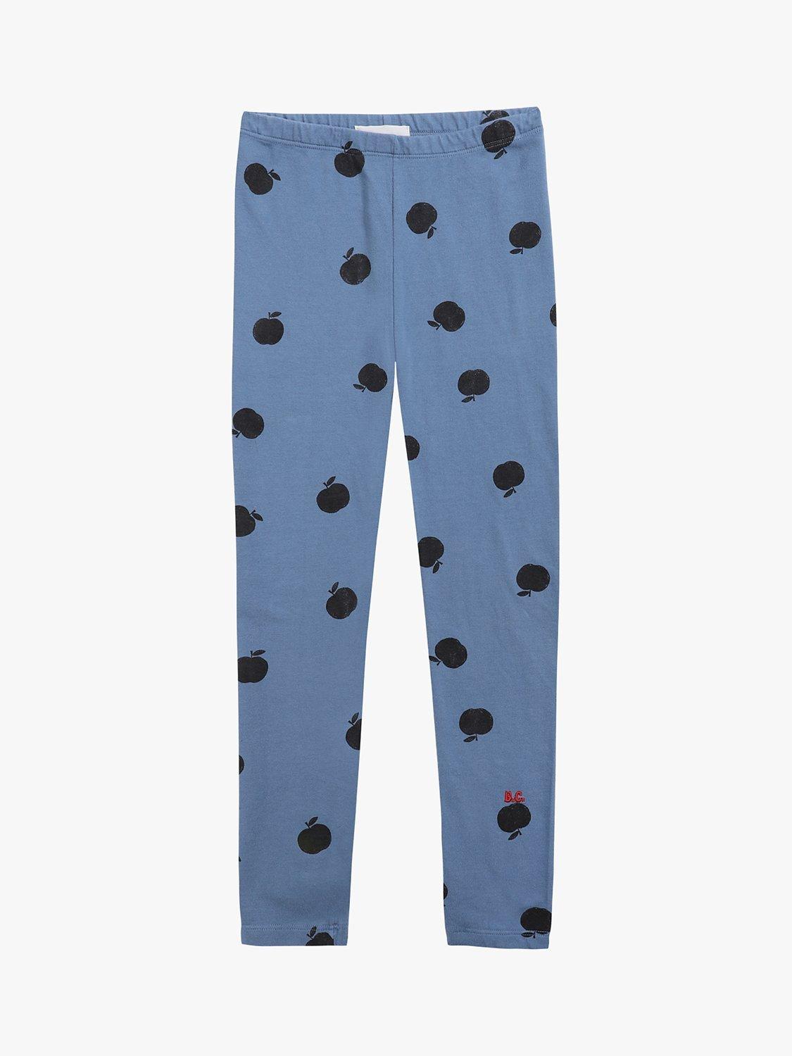 Product image 1 of 4, which shows Bobo Choses Kids' Organic Cotton Blend Poma Apple Print Leggings, Blue, 2-3 years