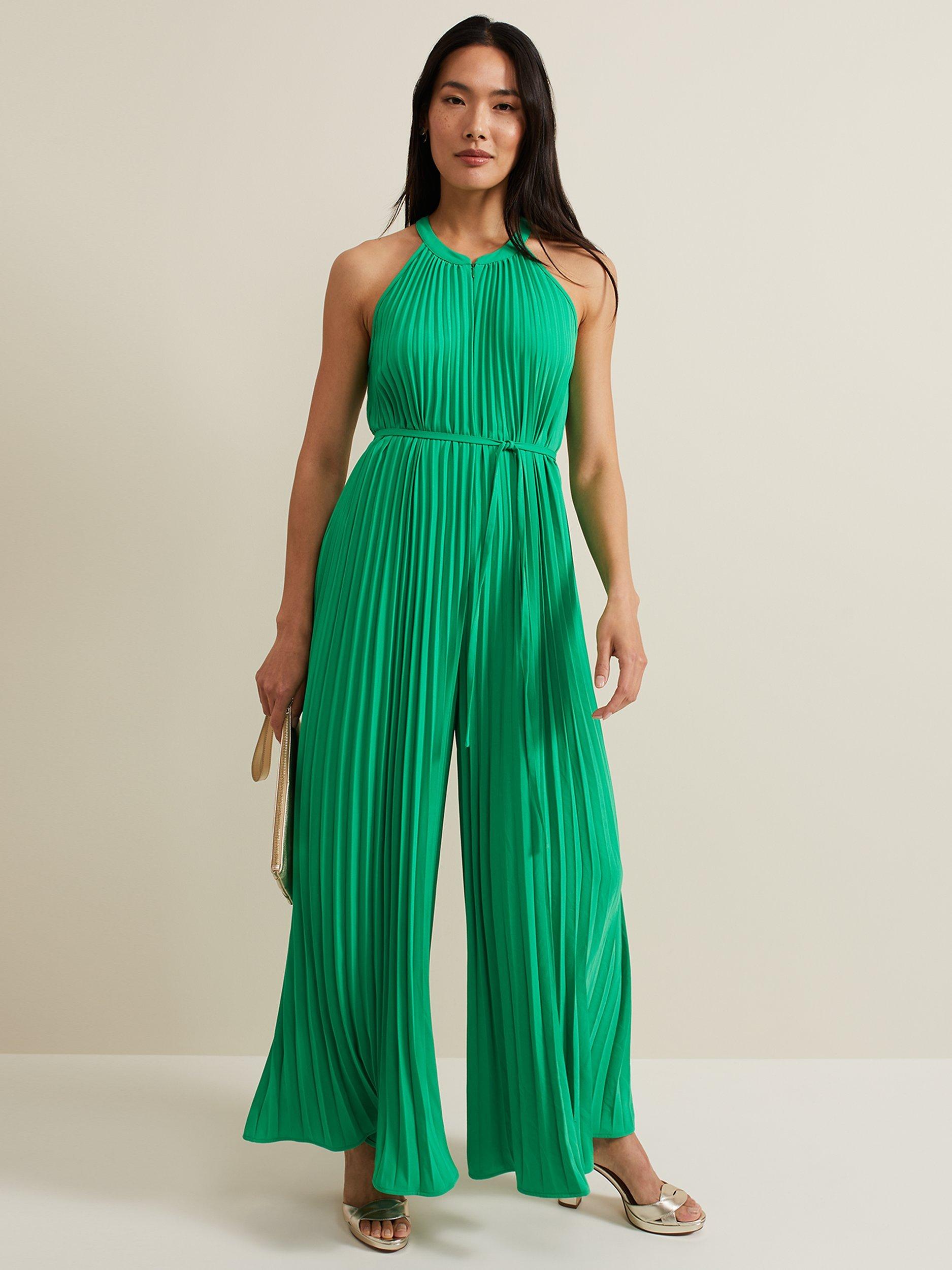 Pleated jumpsuit green on sale