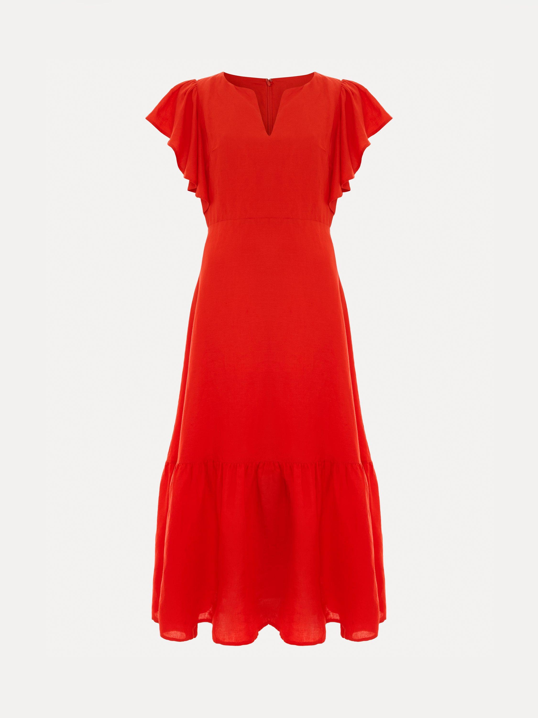 Product image 6 of 6, which shows Phase Eight Morgan Linen Blend Tiered Midi Dress, Red, 16
