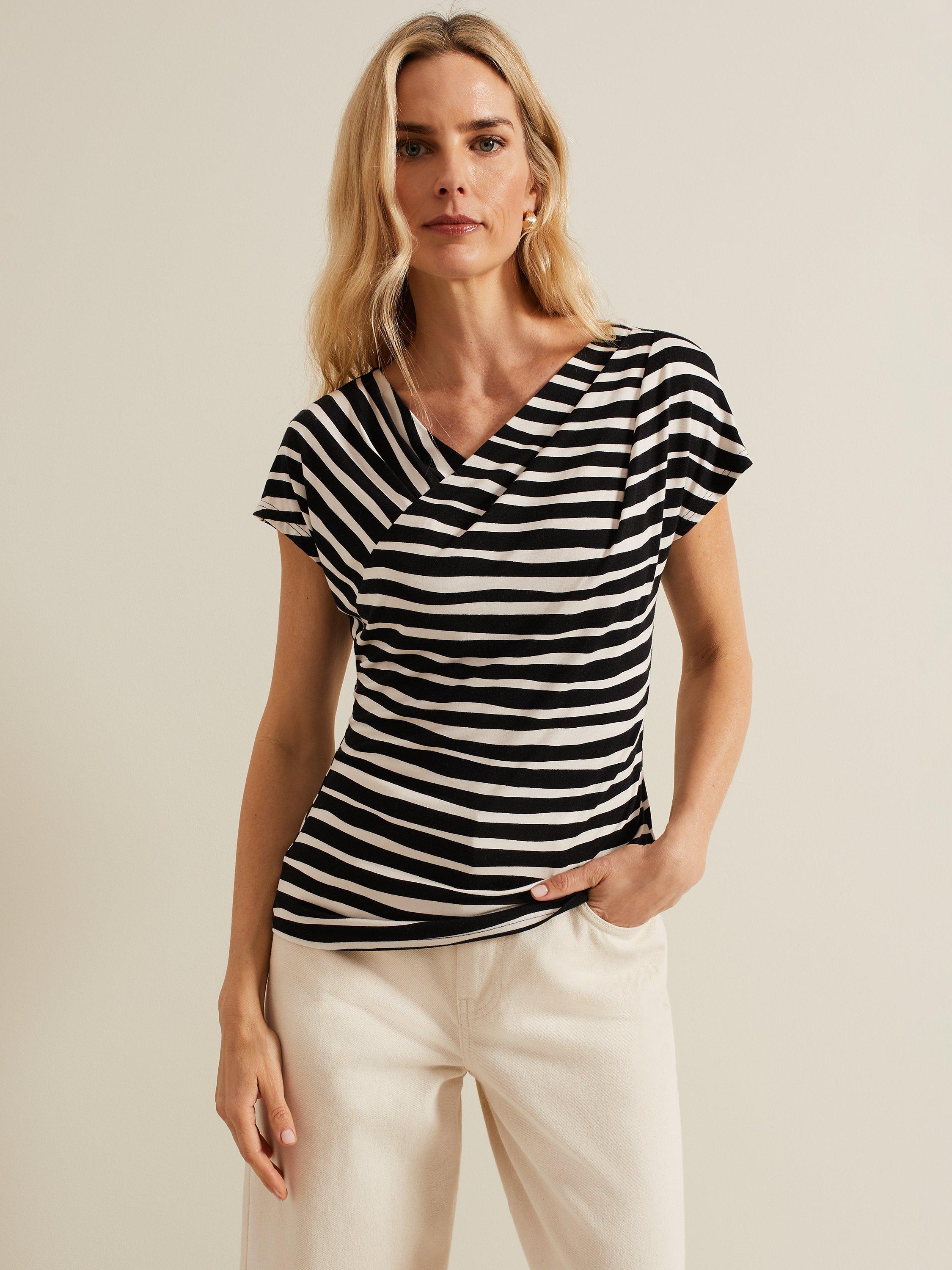 Phase Eight Kiara Stripe Top, Black/Stone