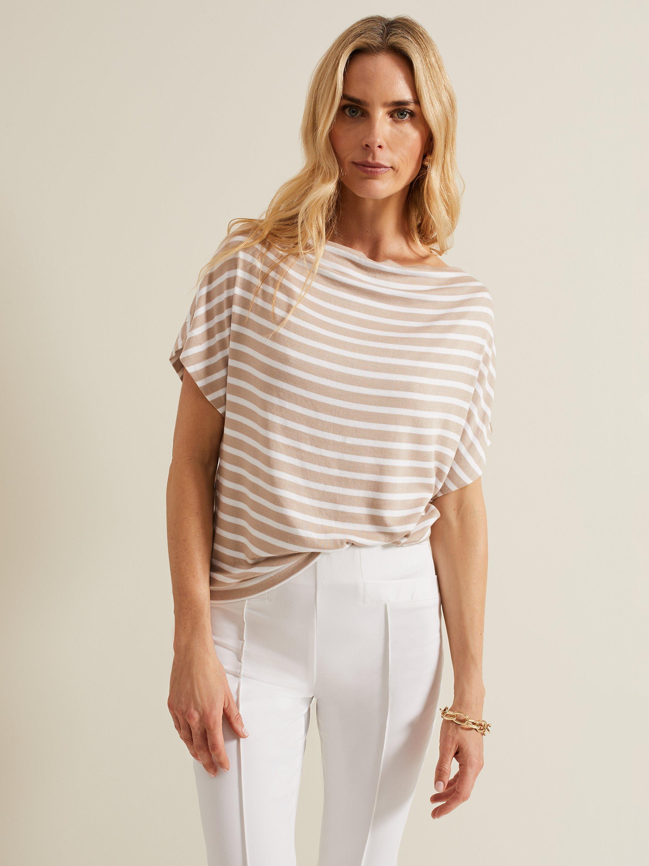 Phase Eight Carina Stripe Cowl Neck Top, Neutral
