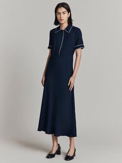 Ghost Sophia Contrast Piping Midi Dress, Navy - view 2, Navy