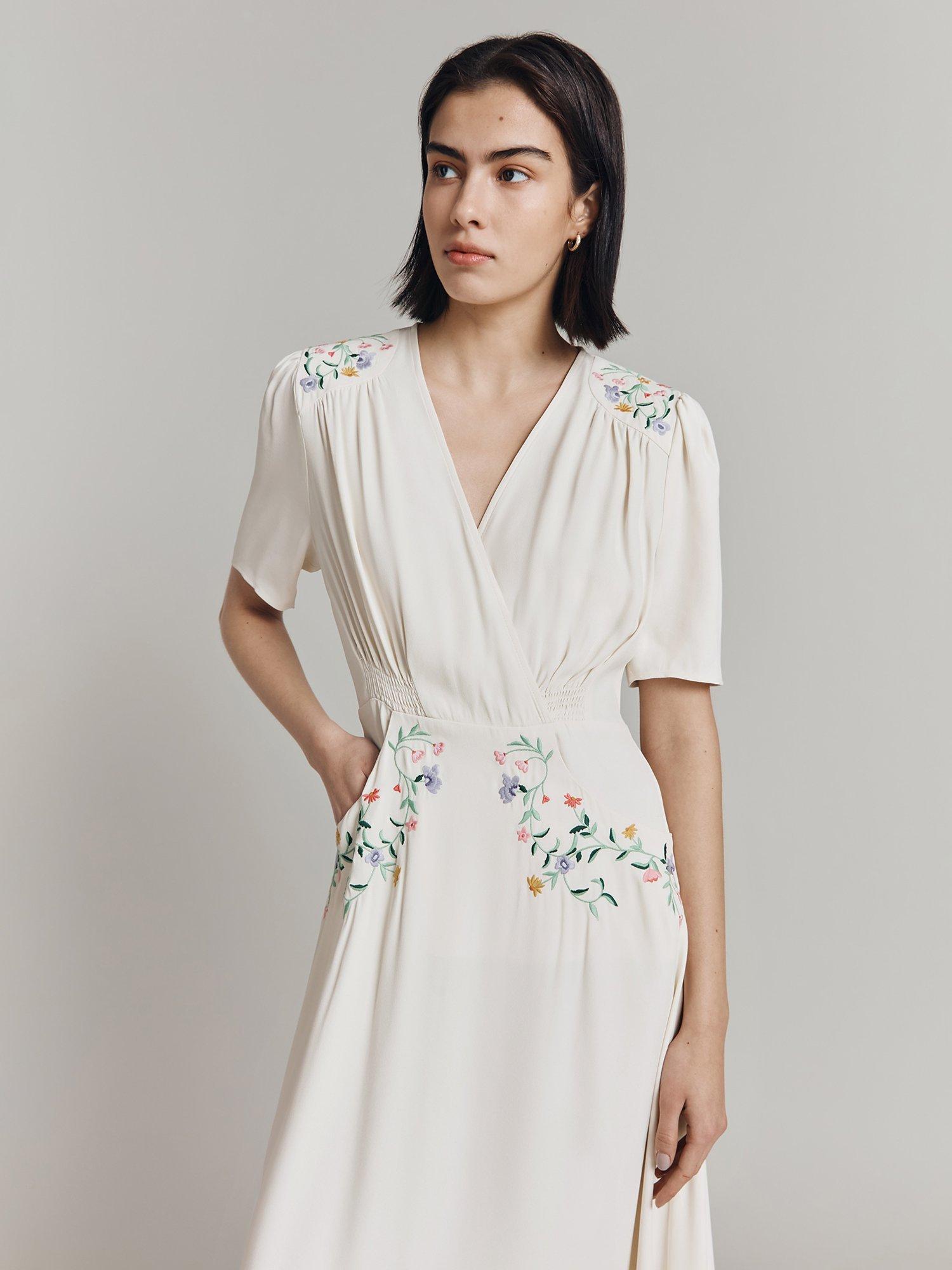 Product image 4 of 5, which shows Ghost Maeve Floral Embroidery Dress, Ivory, XXXL