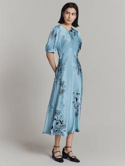 Ghost Paloma Puff Sleeve Floral Midi Dress - view 2, Blue